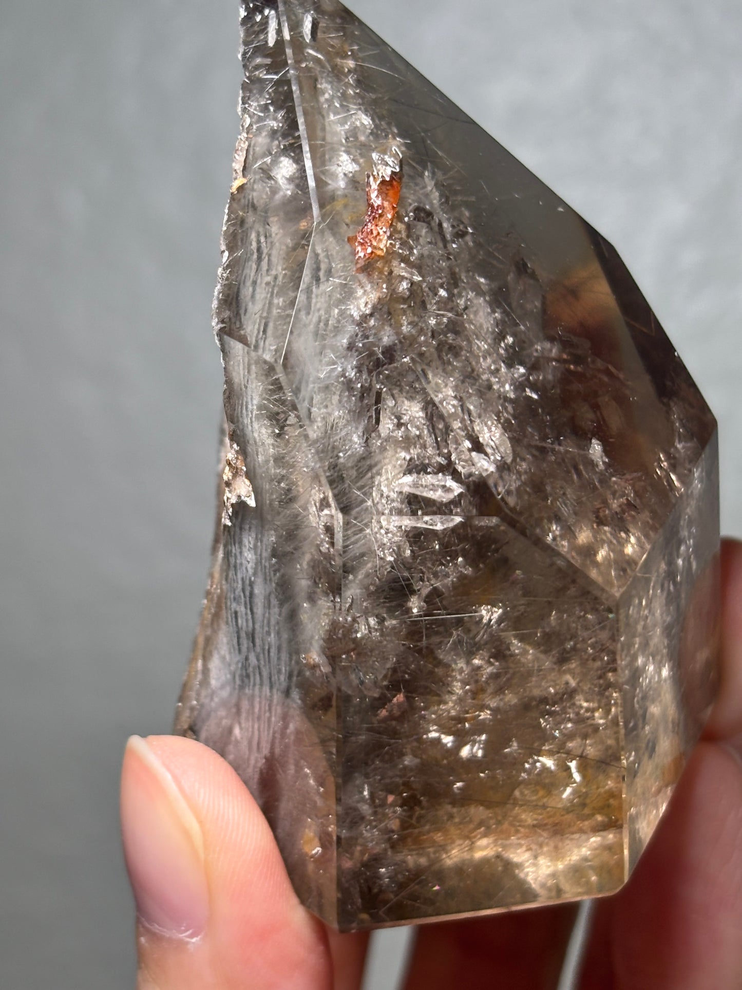 Collector’s Grade Rare Smoky Quartz With Blue Amphibole, Lodalite, Manifestation Quartz & Rutile Tower, Brazil