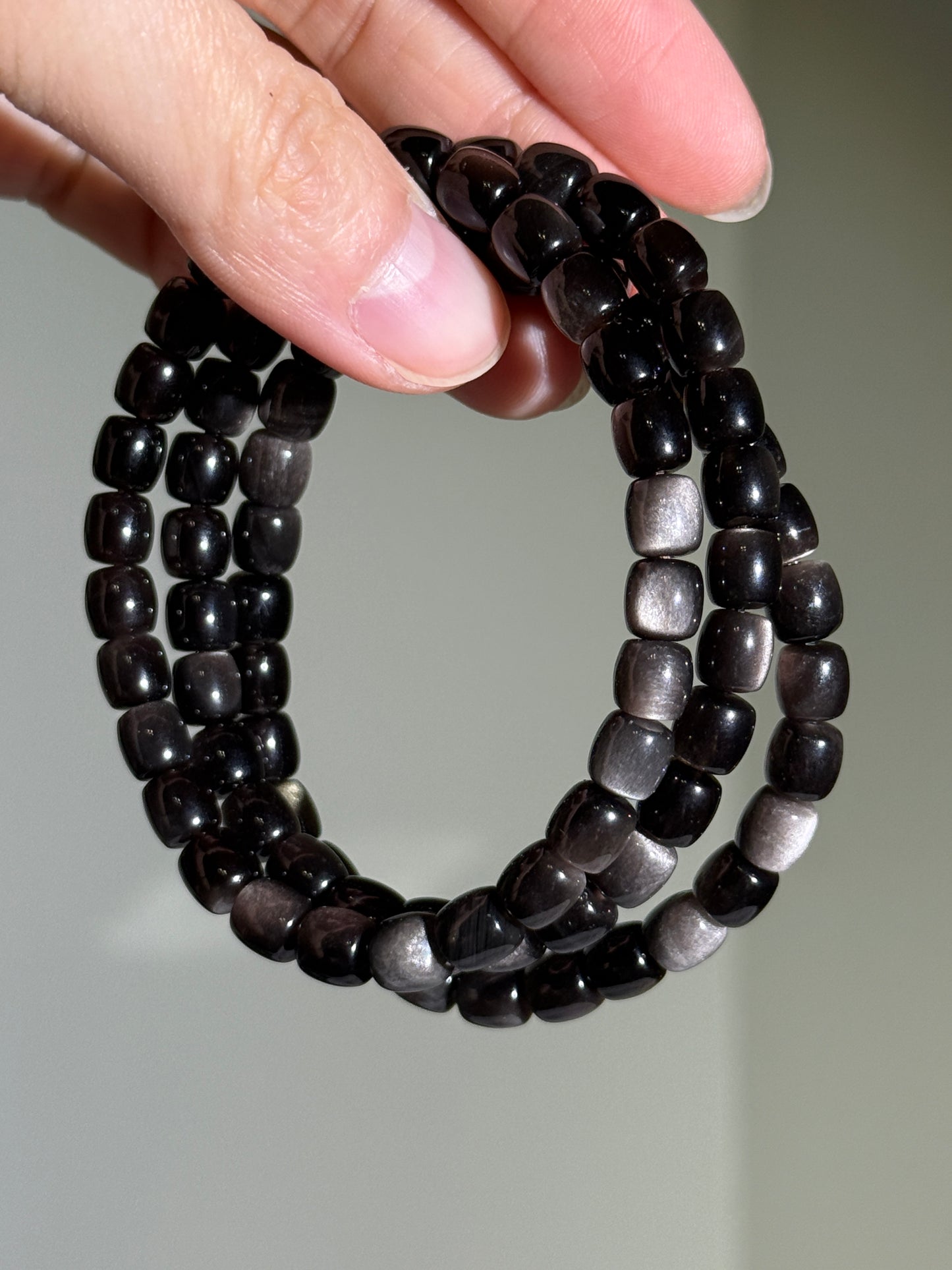 Silver Sheen Obsidian Bracelets, 7mm