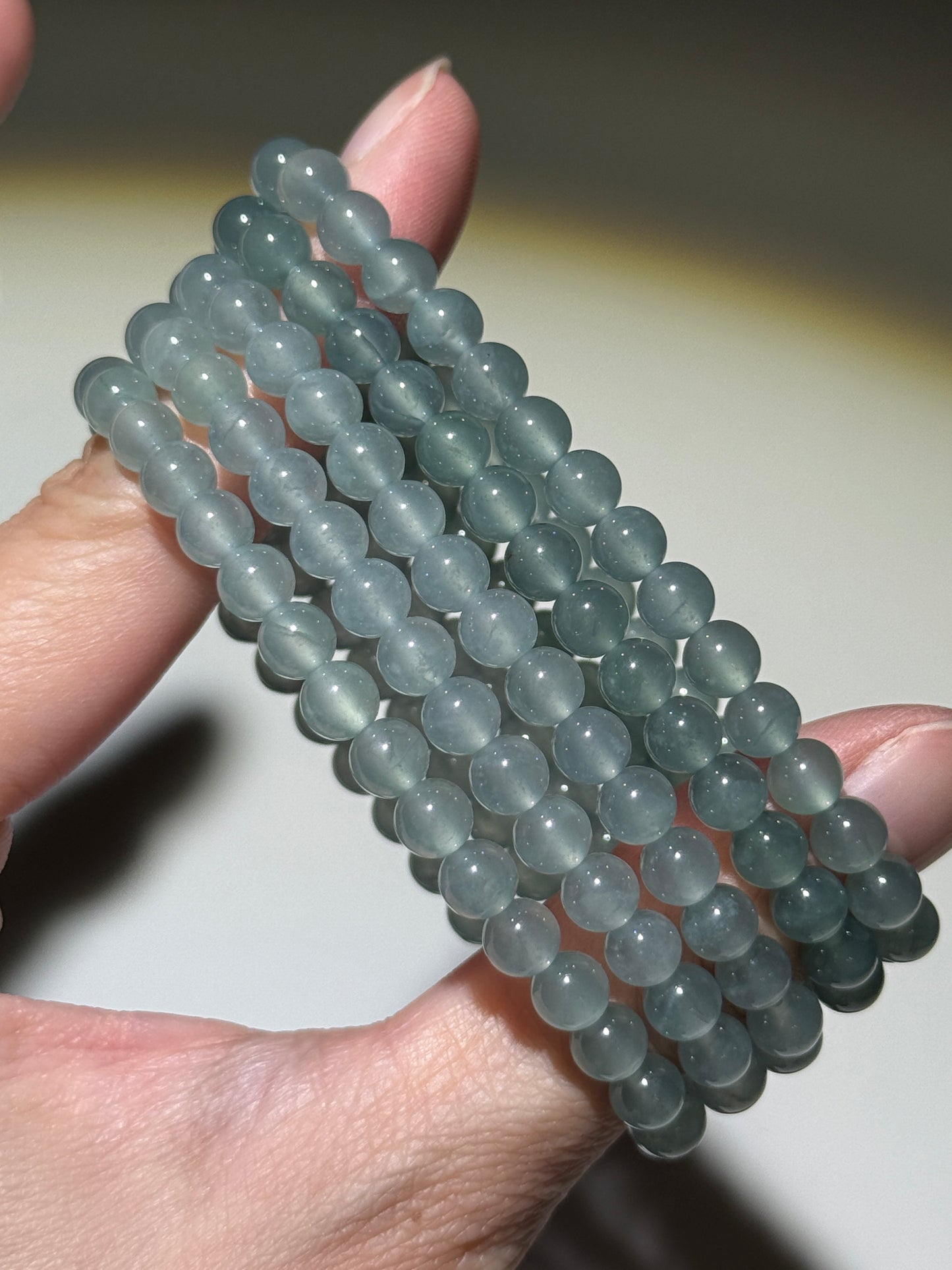 High Quality Translucent Blue Water Jade Bracelets, 6mm