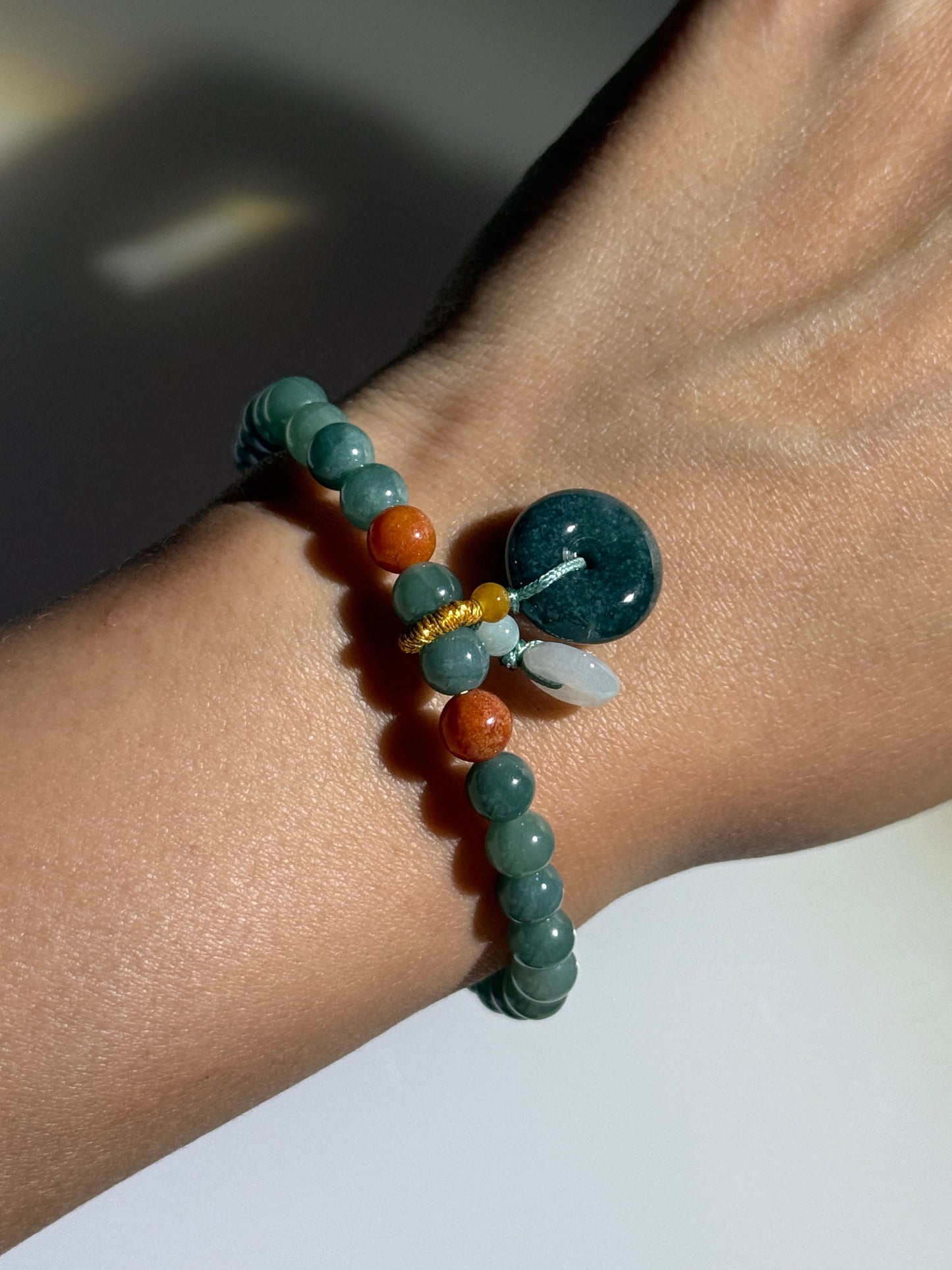Guatemalan Jade Bracelet With Design, 6mm