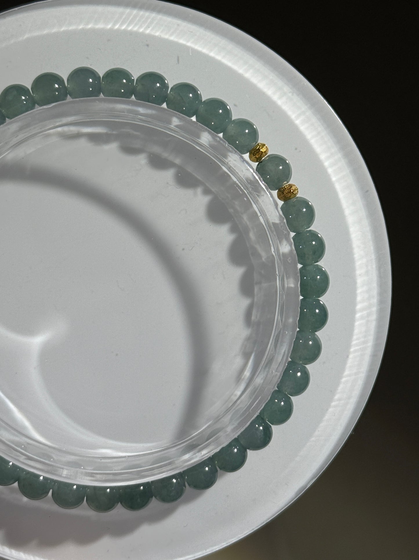 Blue Water Jade Bracelets With Golden Accent Beads, 5mm