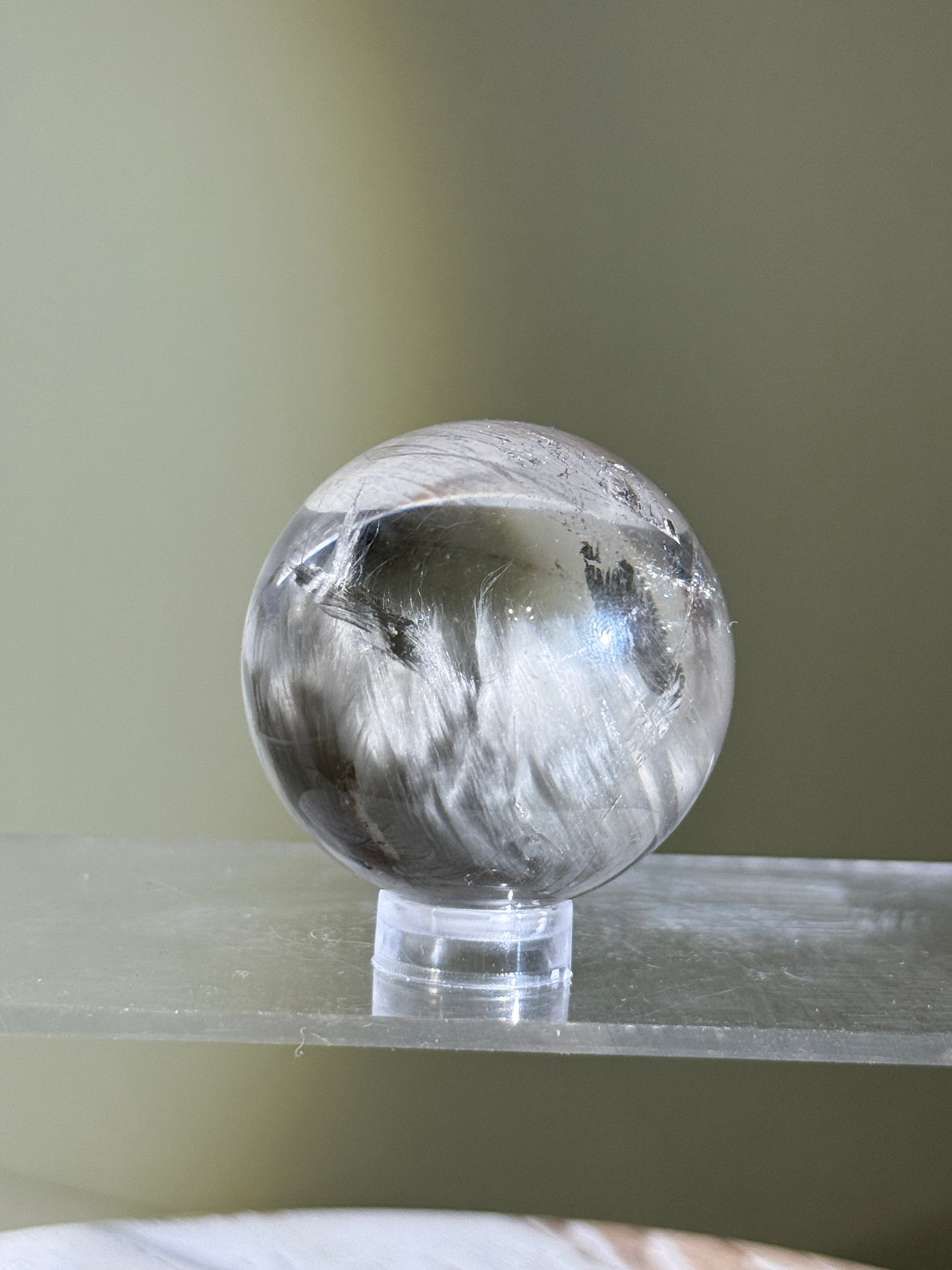 Rare Collector's Grade Gray Amphibole Quartz Sphere, Brazil