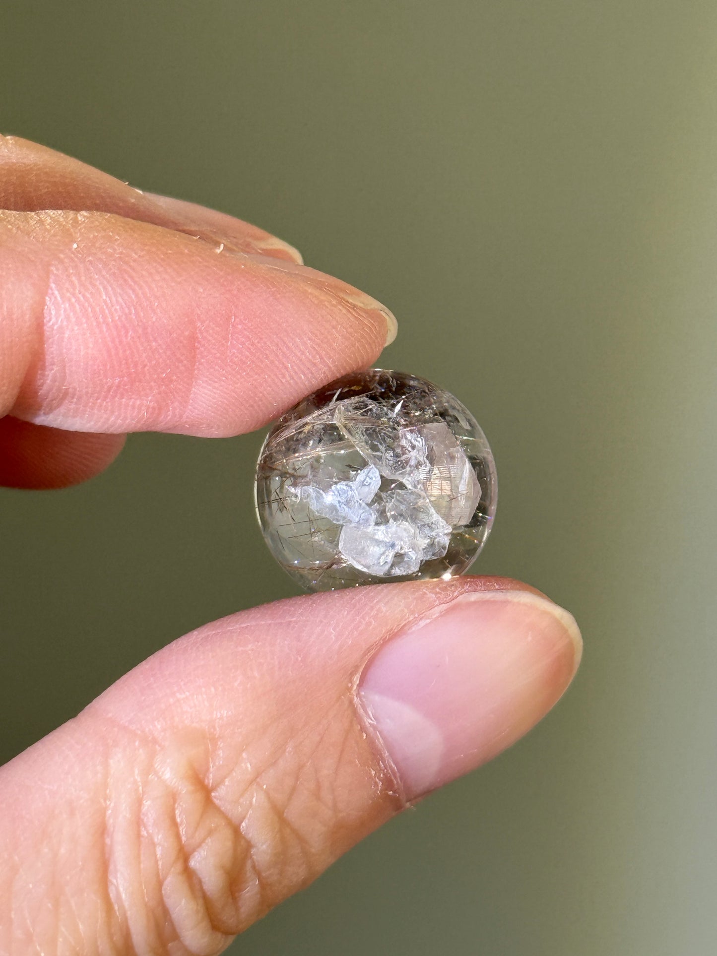 Uncommon Rutilated Quartz With Manifestation Quartz, Crystal in Crystal Sphere, Brazil