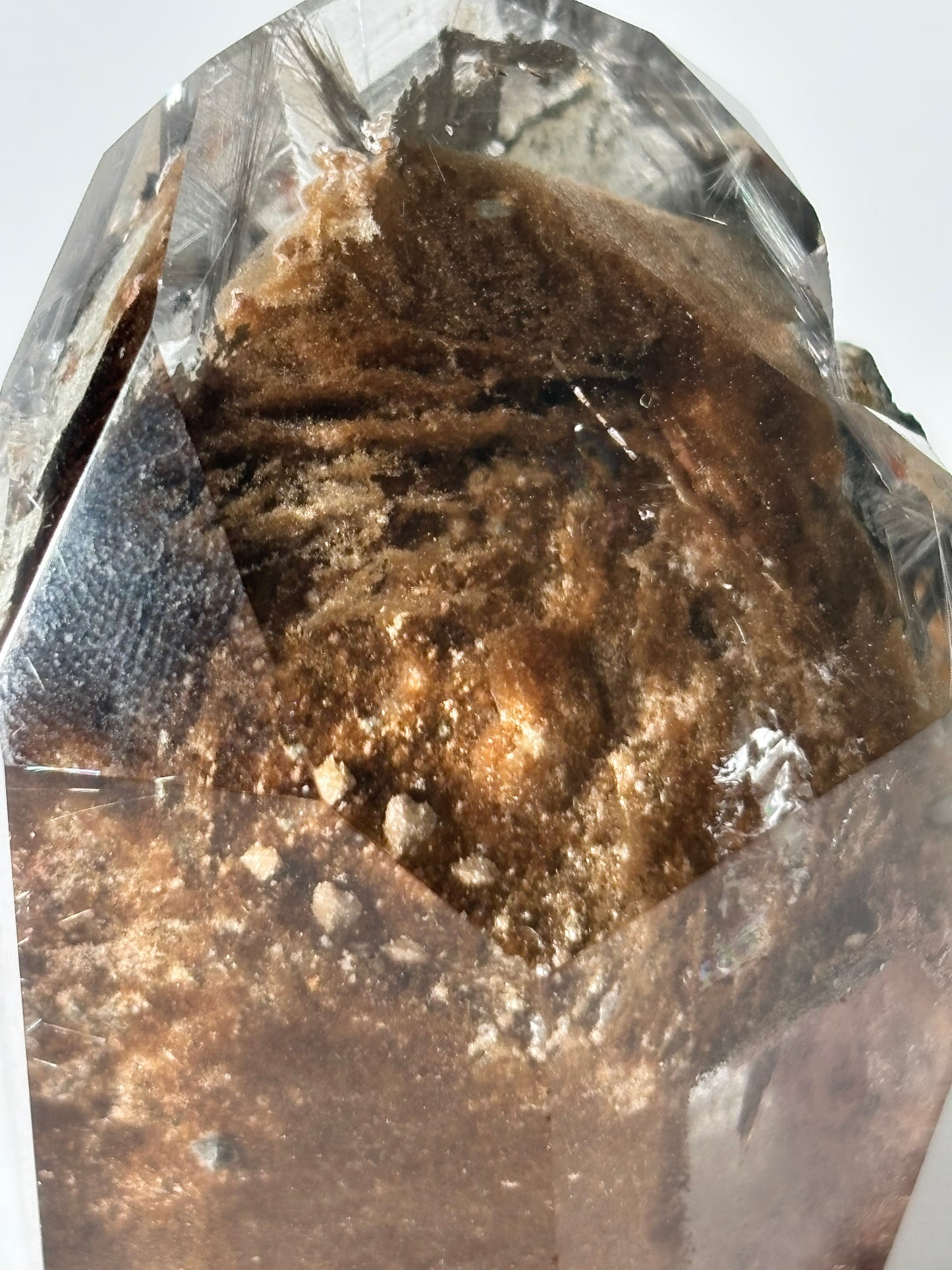 Rare Brown Phantom Lodalite Quartz Tower With Silver Rutile, Brazil