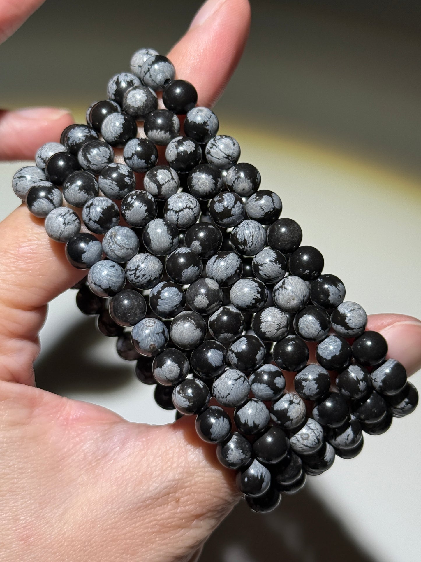 Snowflake Obsidian Bracelets, 7mm