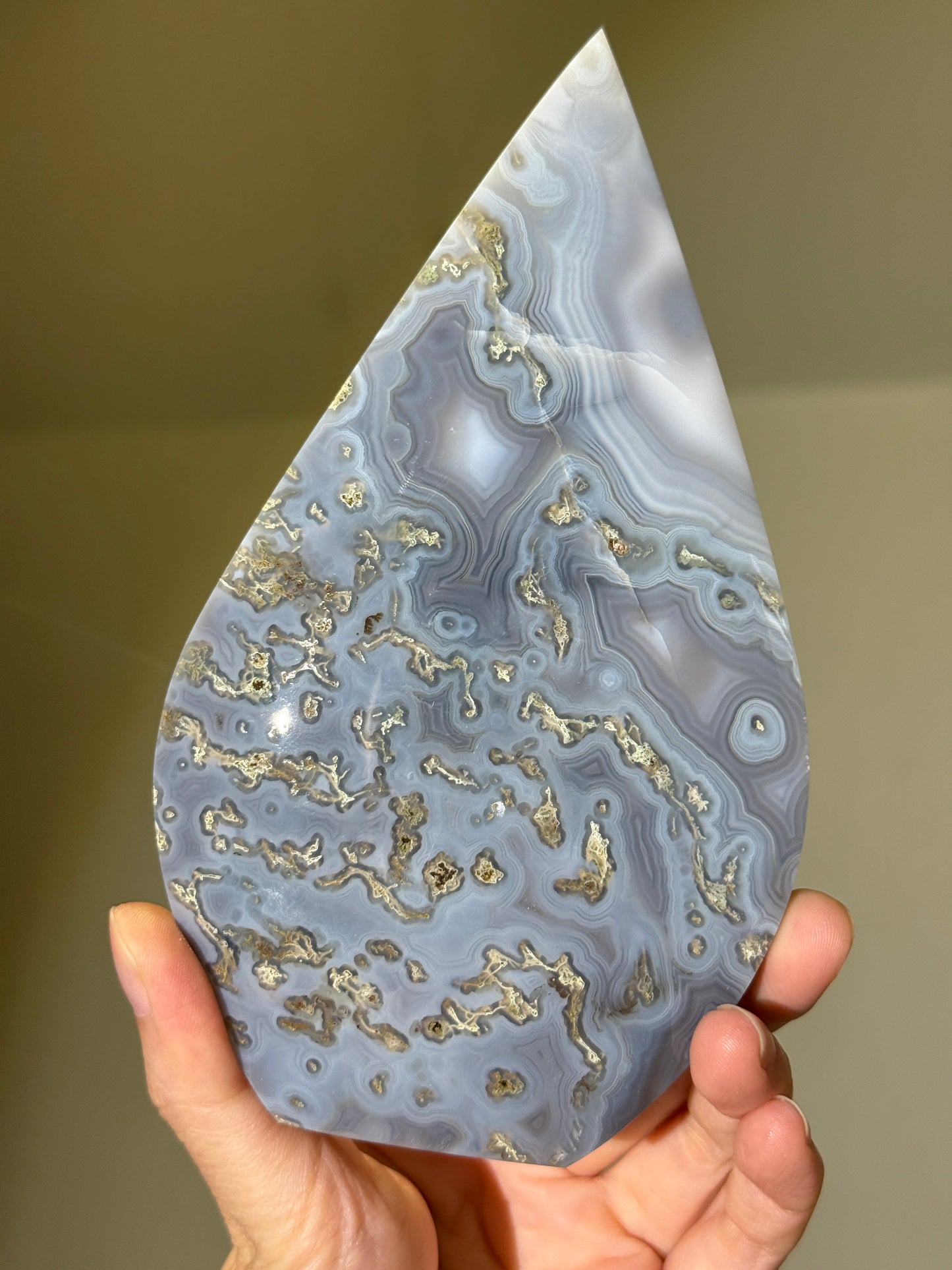 Large Gorgeous Blue Moss Agate Flame