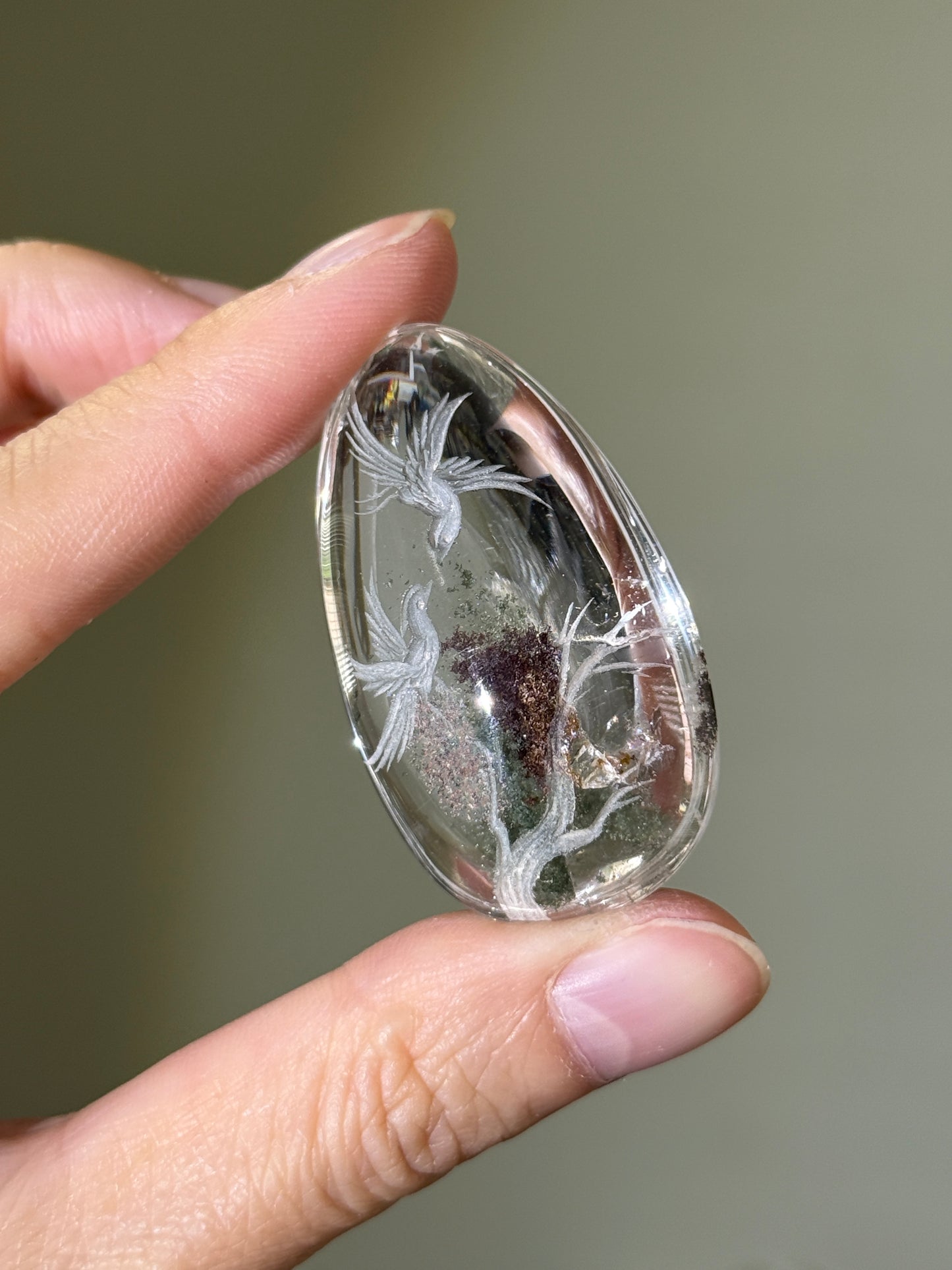 High Quality Water Clear Etched Garden Quartz Teardrop, Bird Lovers