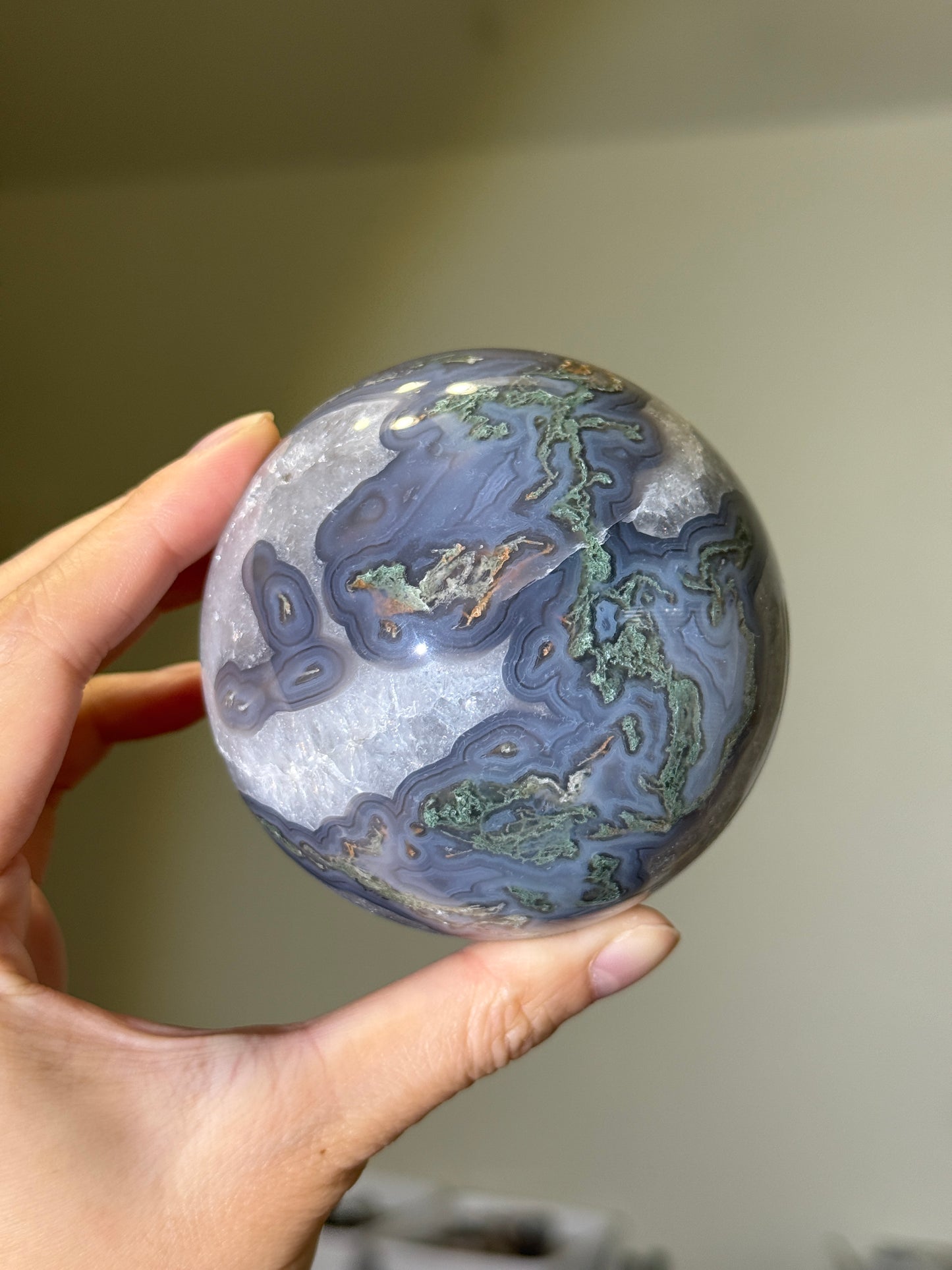 Large Quartzy Moss Agate Sphere