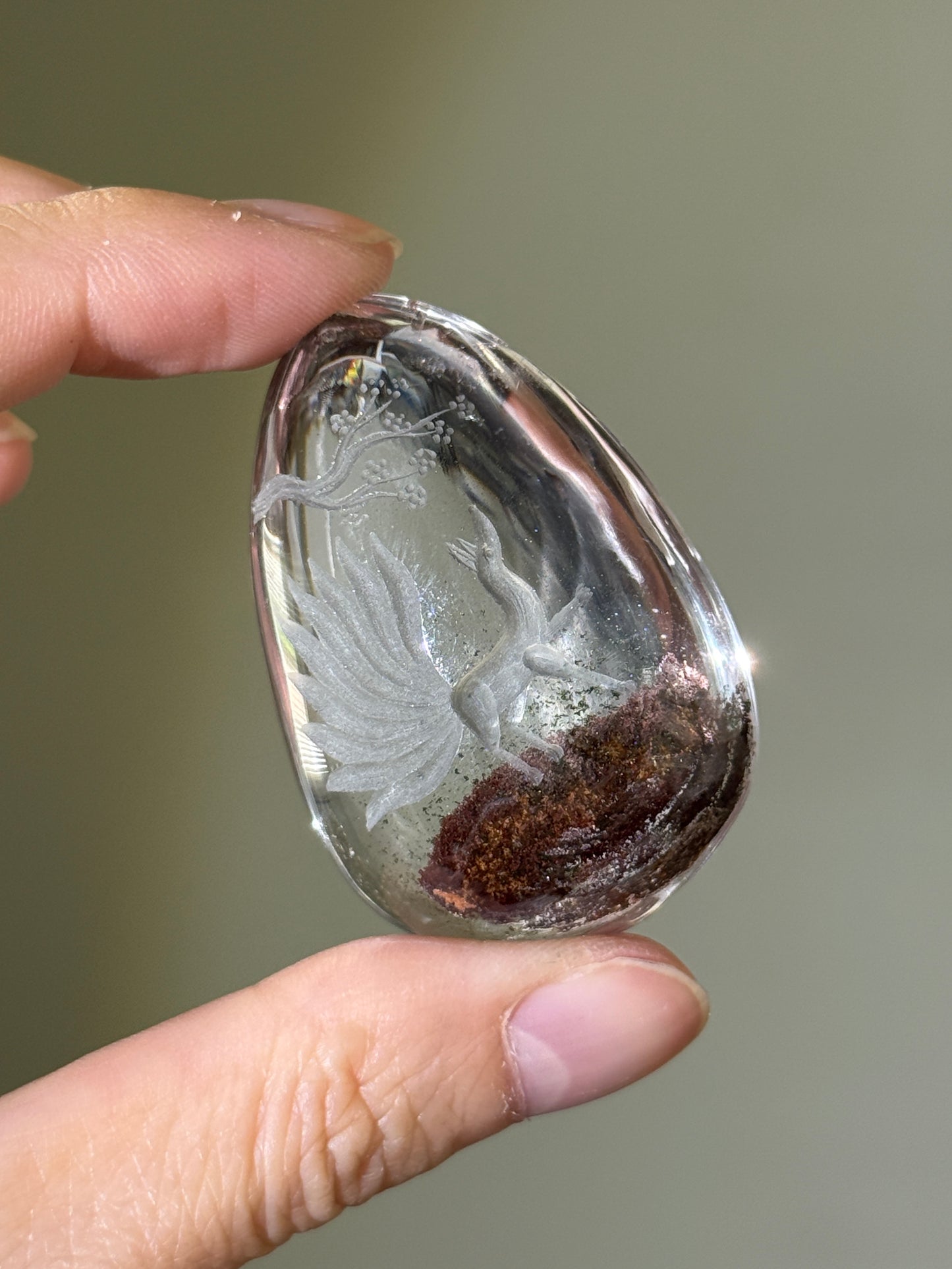 High Quality Water Clear Etched Garden Quartz Teardrop, 9-Tail Fox
