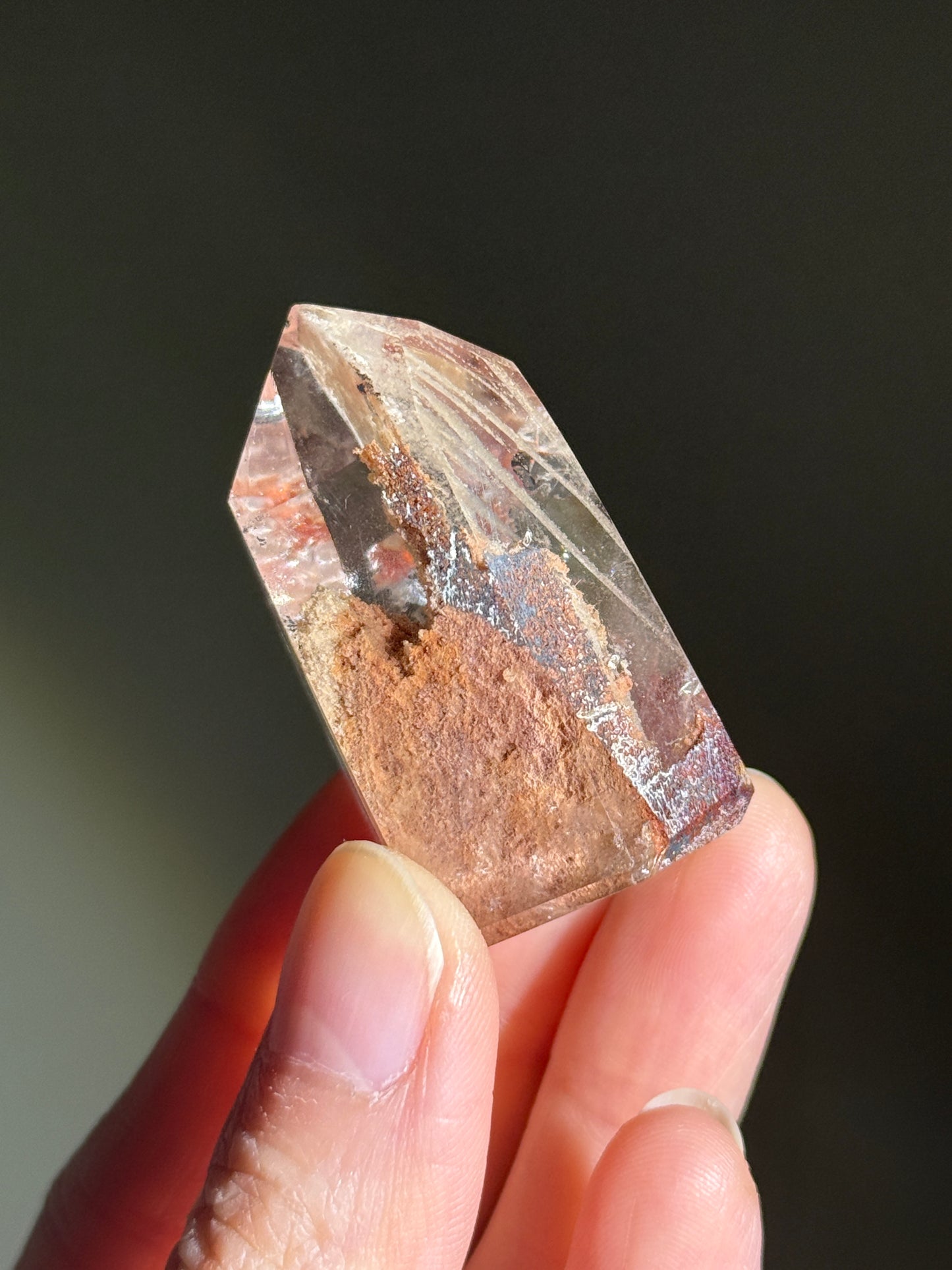 High Quality Unique Peachy Orange Lodolite in Quartz Tower, Brazil