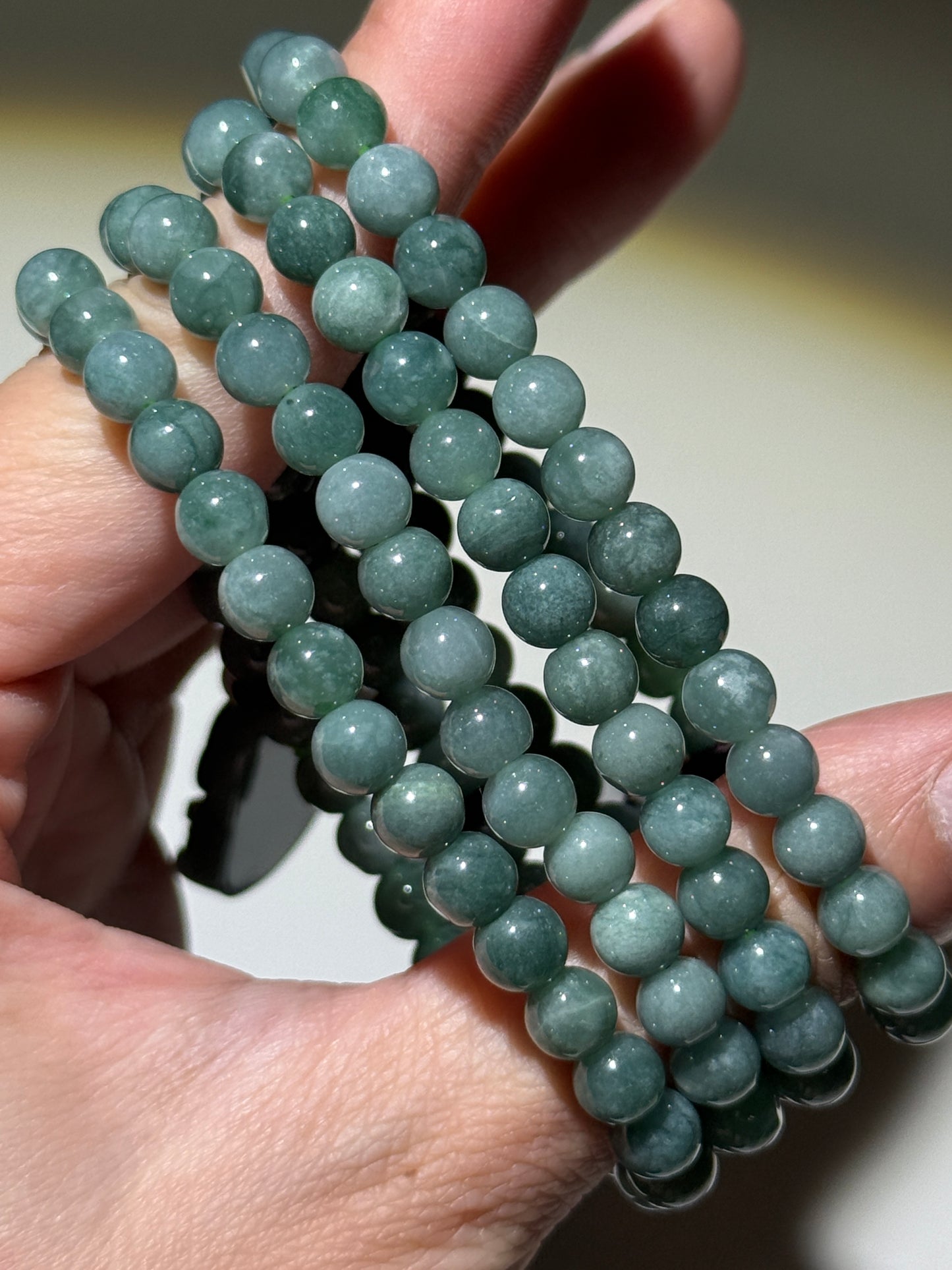 Guatemalan Jade Bracelets With Buddha Carvings, 6.5mm