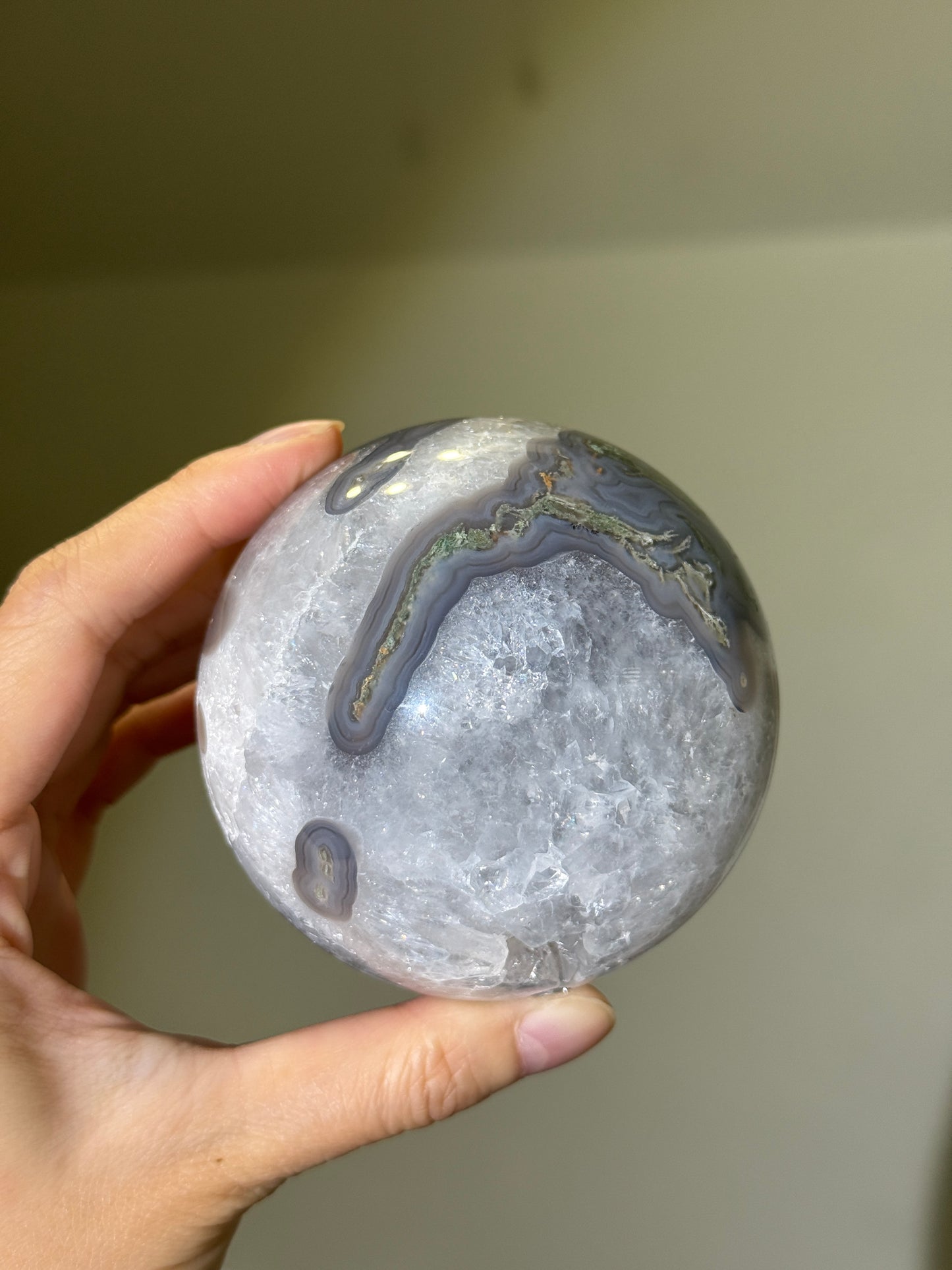 Large Quartzy Moss Agate Sphere