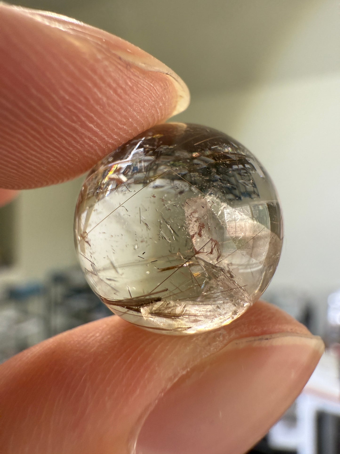Uncommon Rutilated Quartz With Manifestation Quartz, Crystal in Crystal Sphere, Brazil