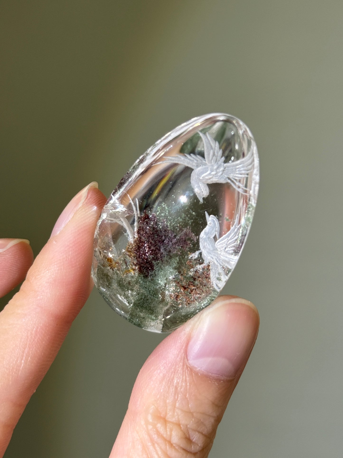 High Quality Water Clear Etched Garden Quartz Teardrop, Bird Lovers
