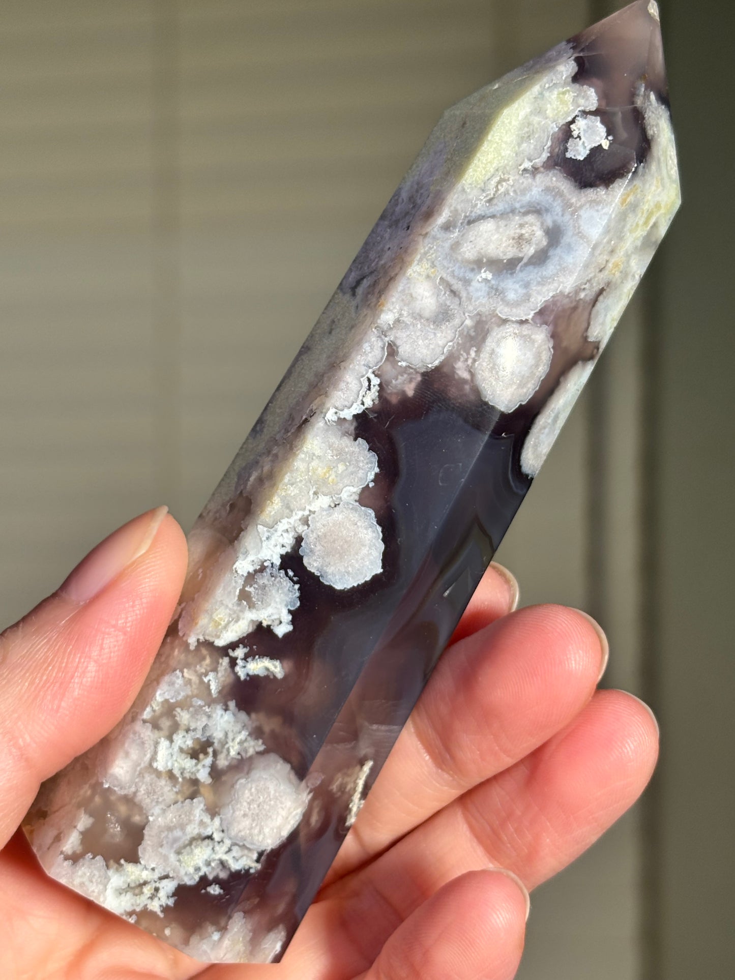 High Quality Rare Black & Green Flower Agate Tower, Madagascar