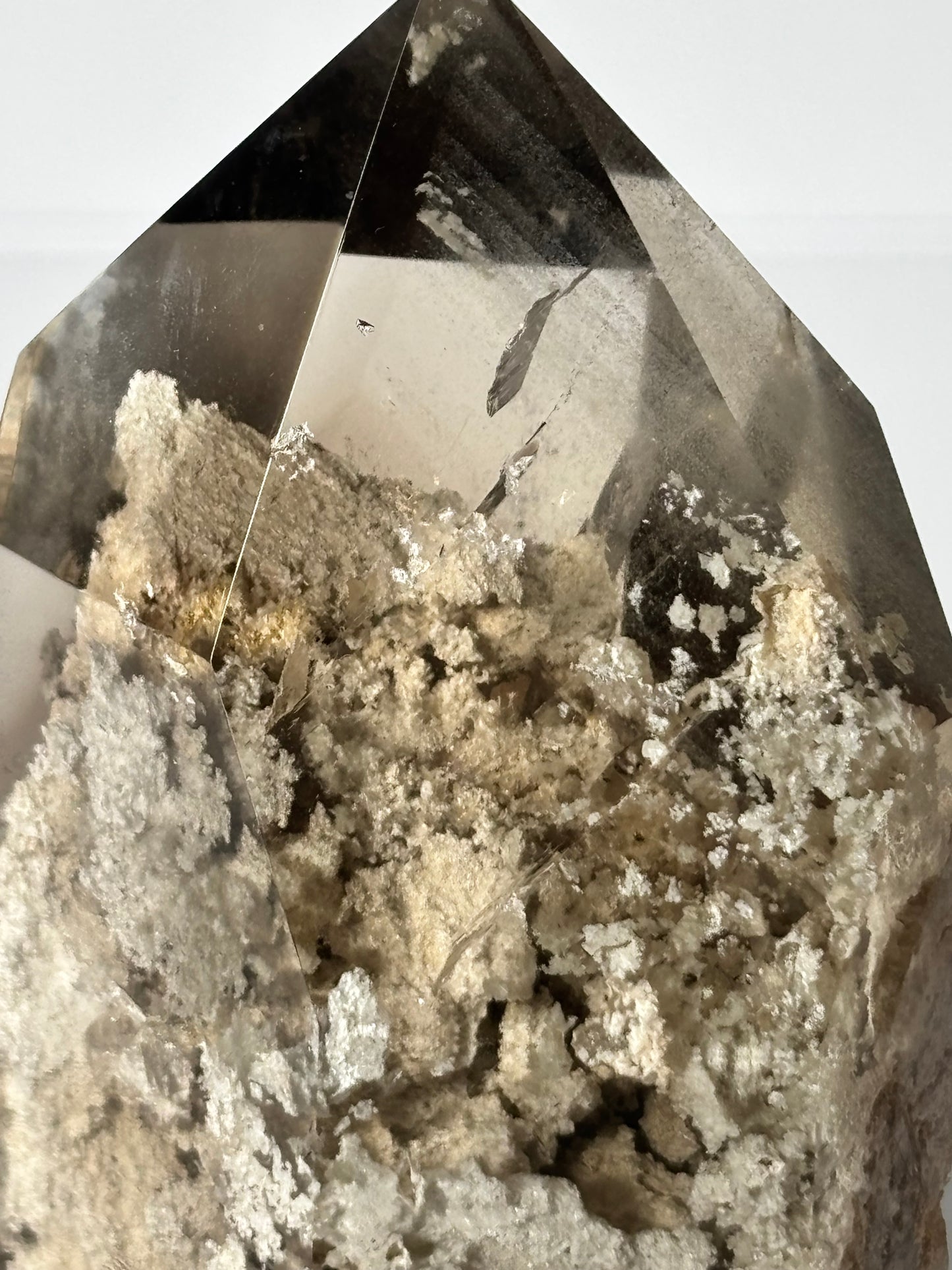 Statement Large Moody Smoky Quartz Tower With White Lodalite & Rutile, Brazil