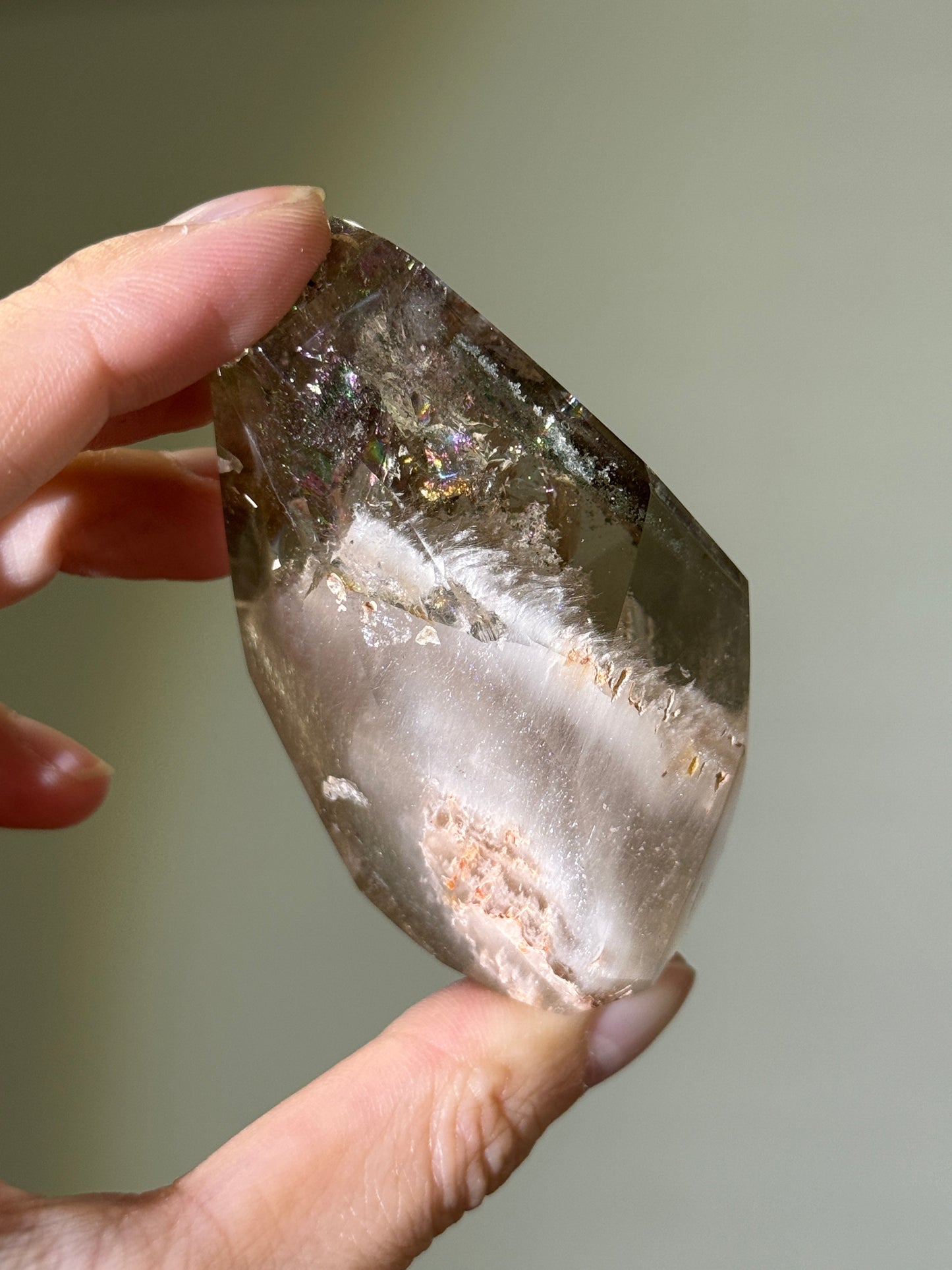 Collector’s Grade Beige Amphibole With Chlorite & Manifestation Quartz, Crystal in Crystal Freeform, Brazil