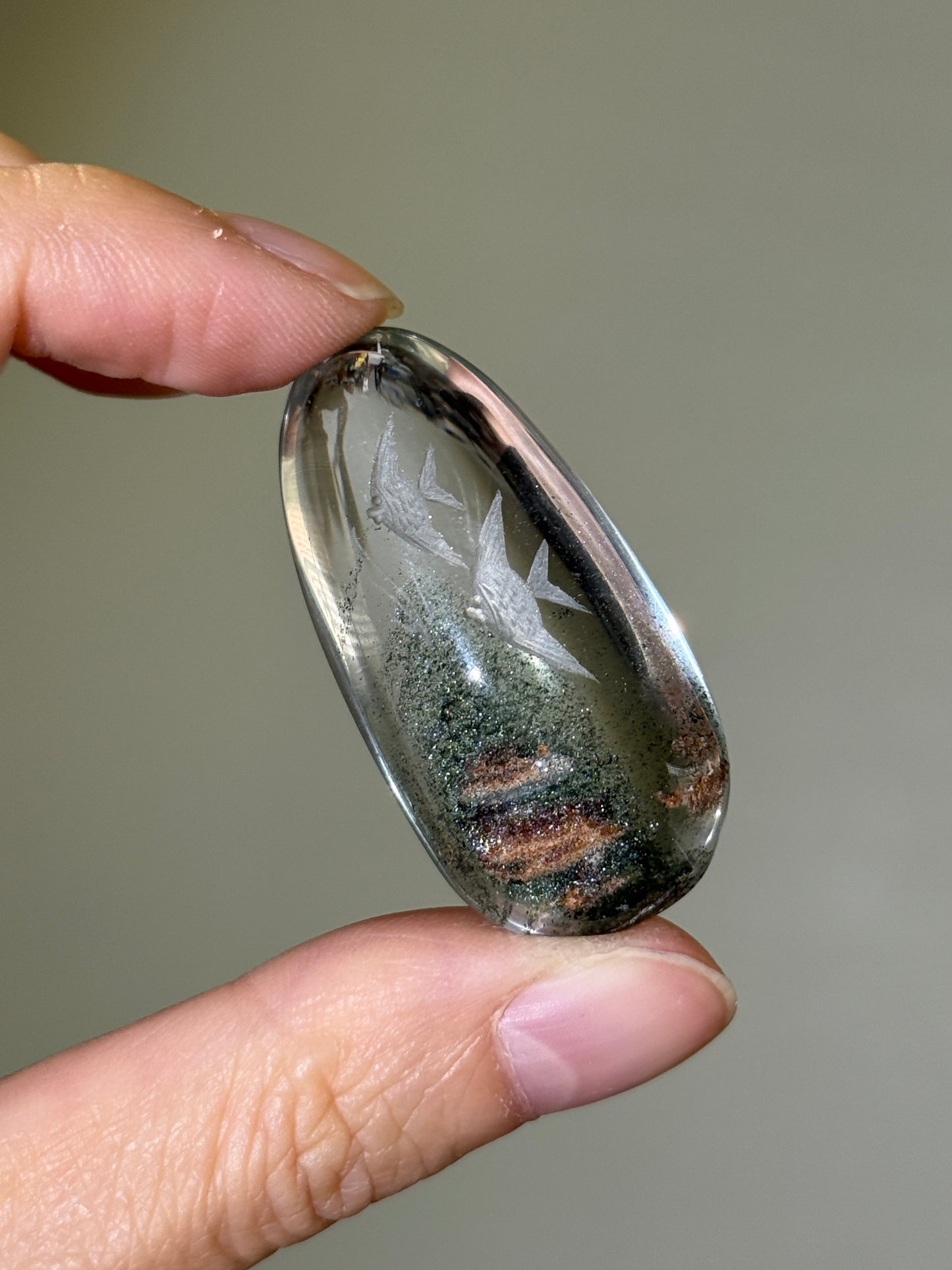 High Quality Water Clear Etched Chlorite Quartz Teardrop, Double Fish