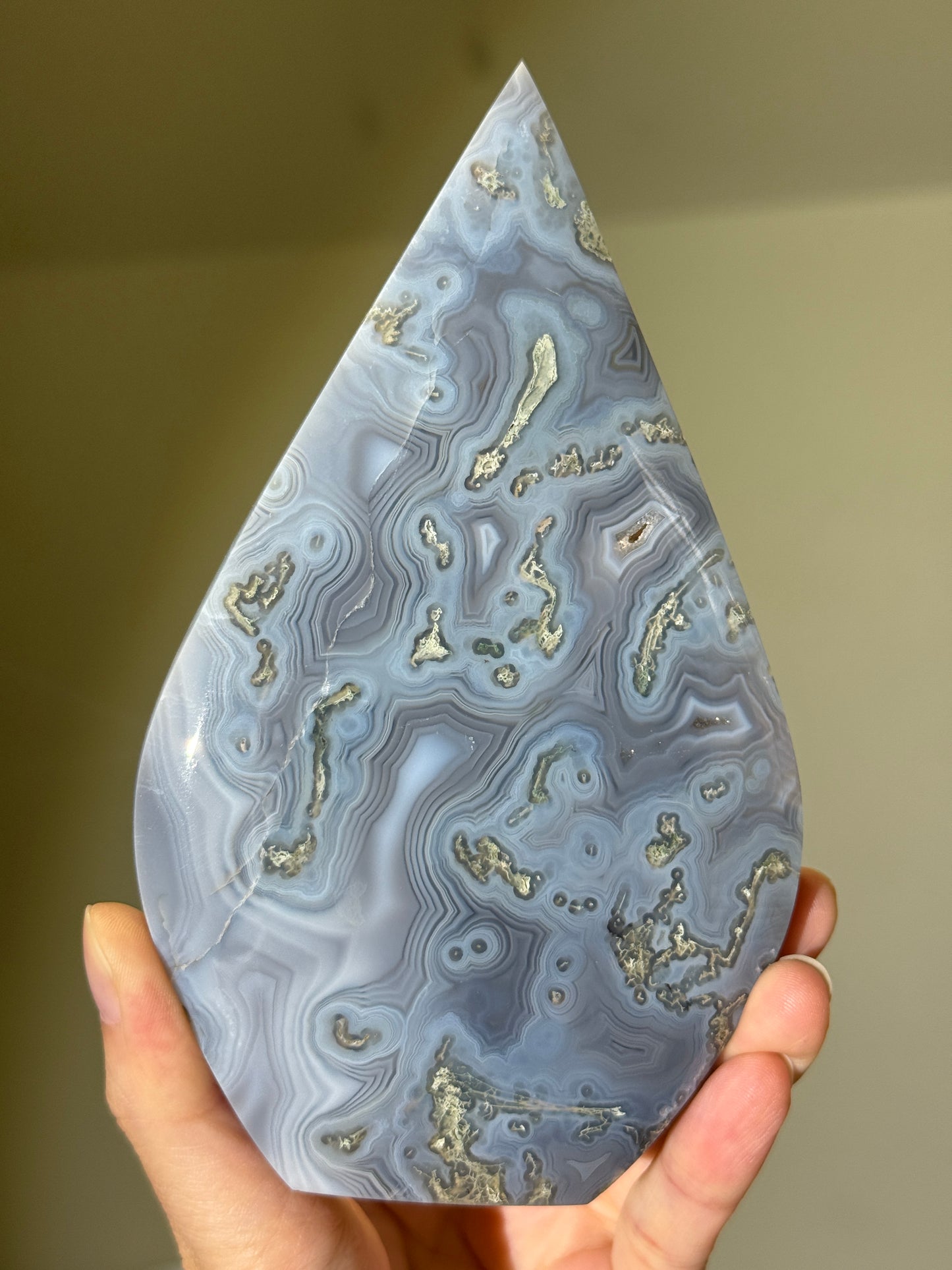 Large Gorgeous Blue Moss Agate Flame
