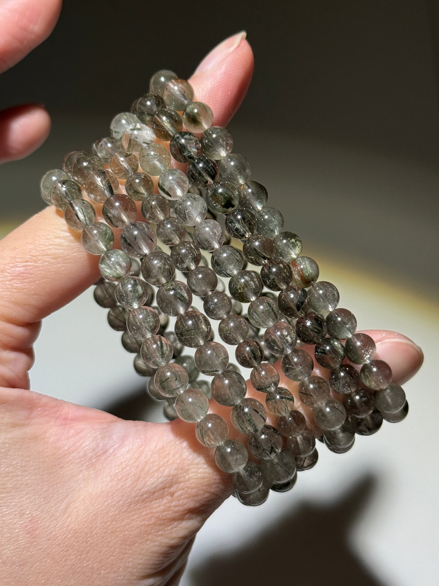 Green Tourmaline in Quartz Bracelets, 5.5-7mm