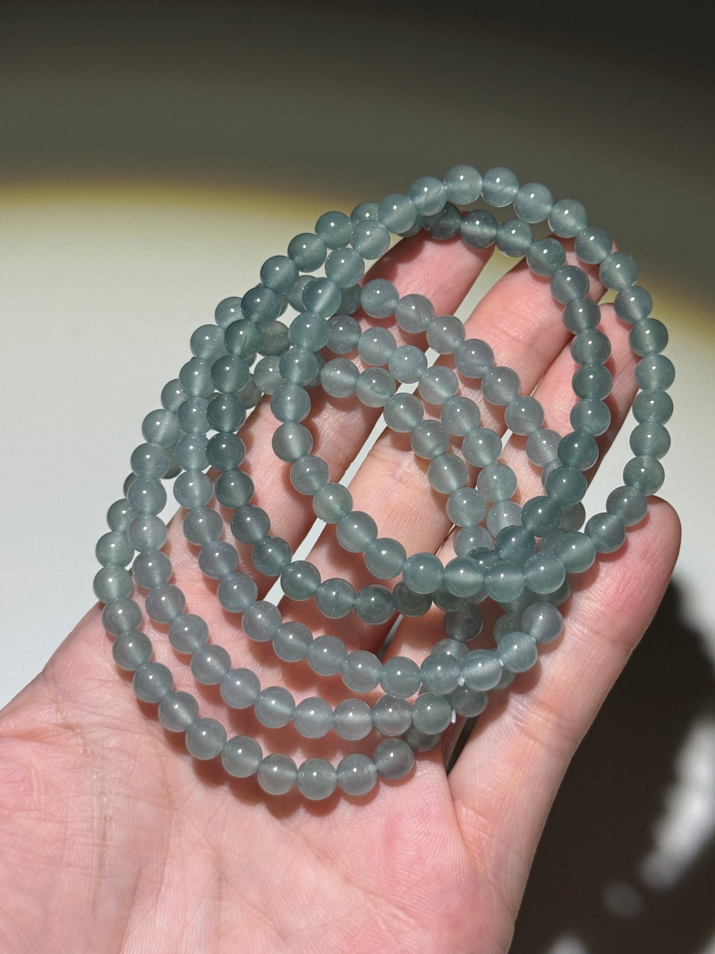 High Quality Translucent Blue Water Jade Bracelets, 6mm