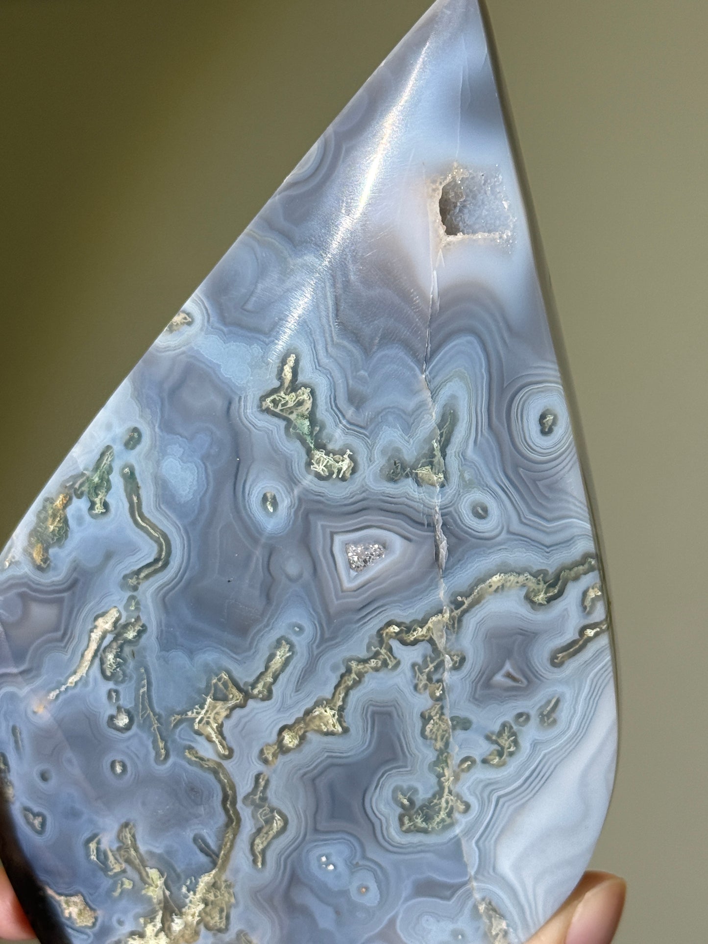 Large Gorgeous Blue Moss Agate Flame