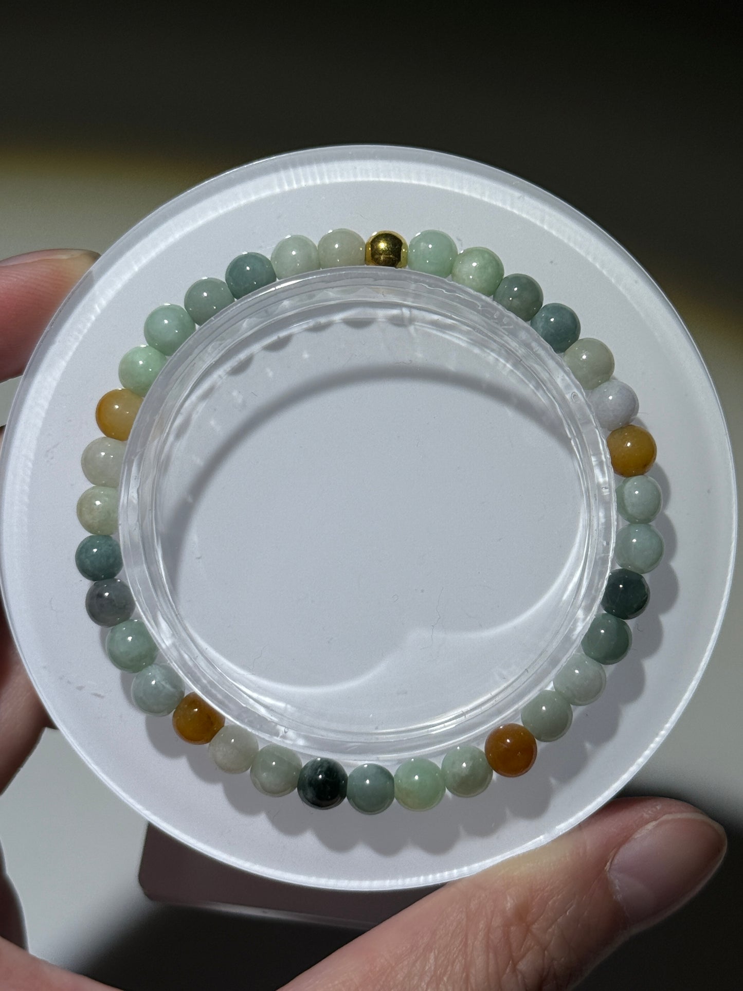 Colorful Jade Bracelets With Golden Accent Beads, 5mm