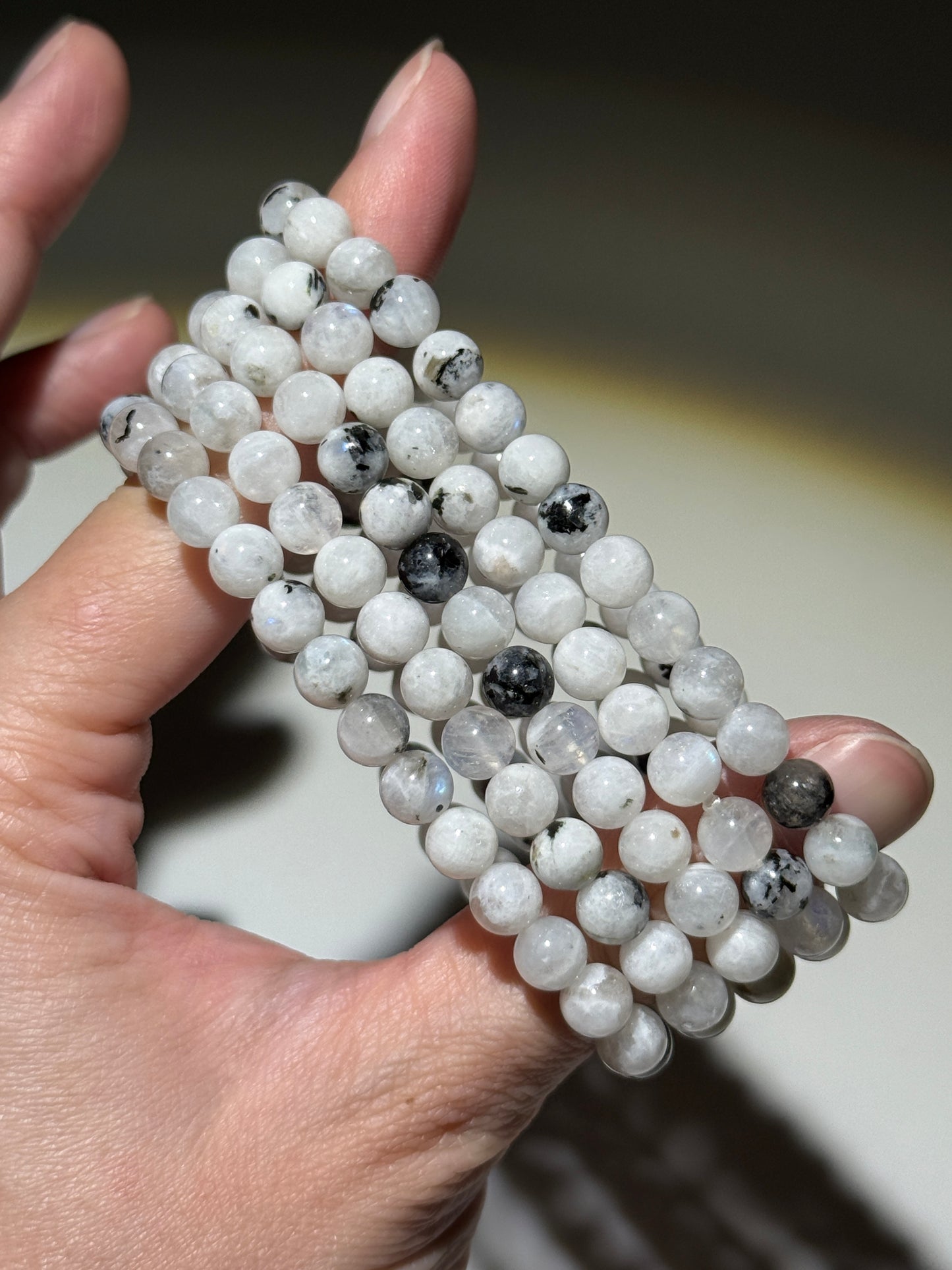 White Moonstone With Black Tourmaline Bracelets, 7mm