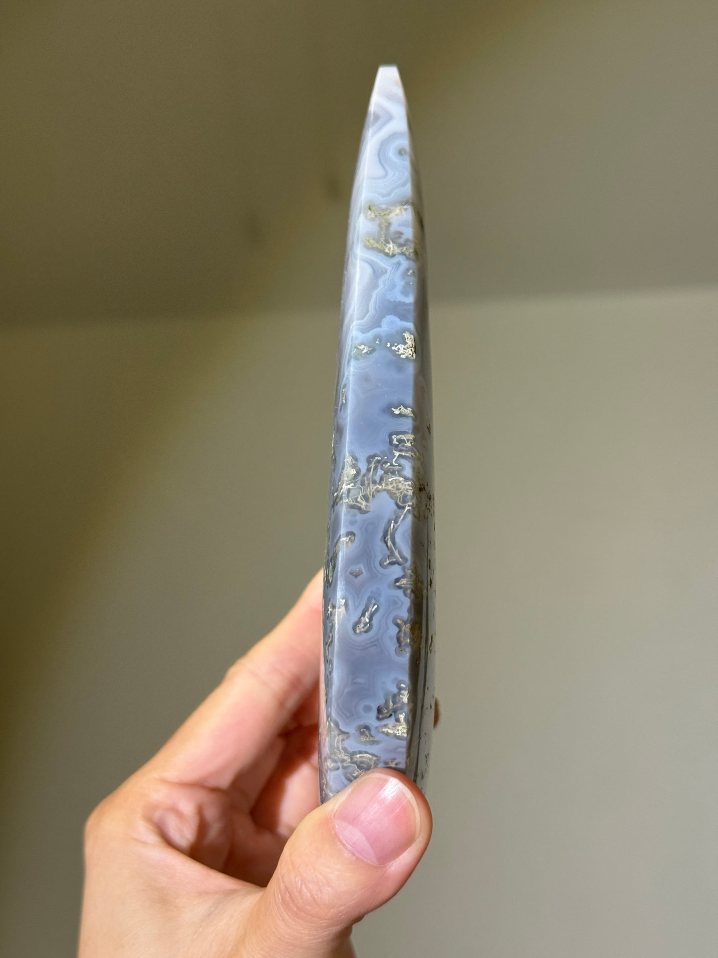 Large Gorgeous Blue Moss Agate Flame