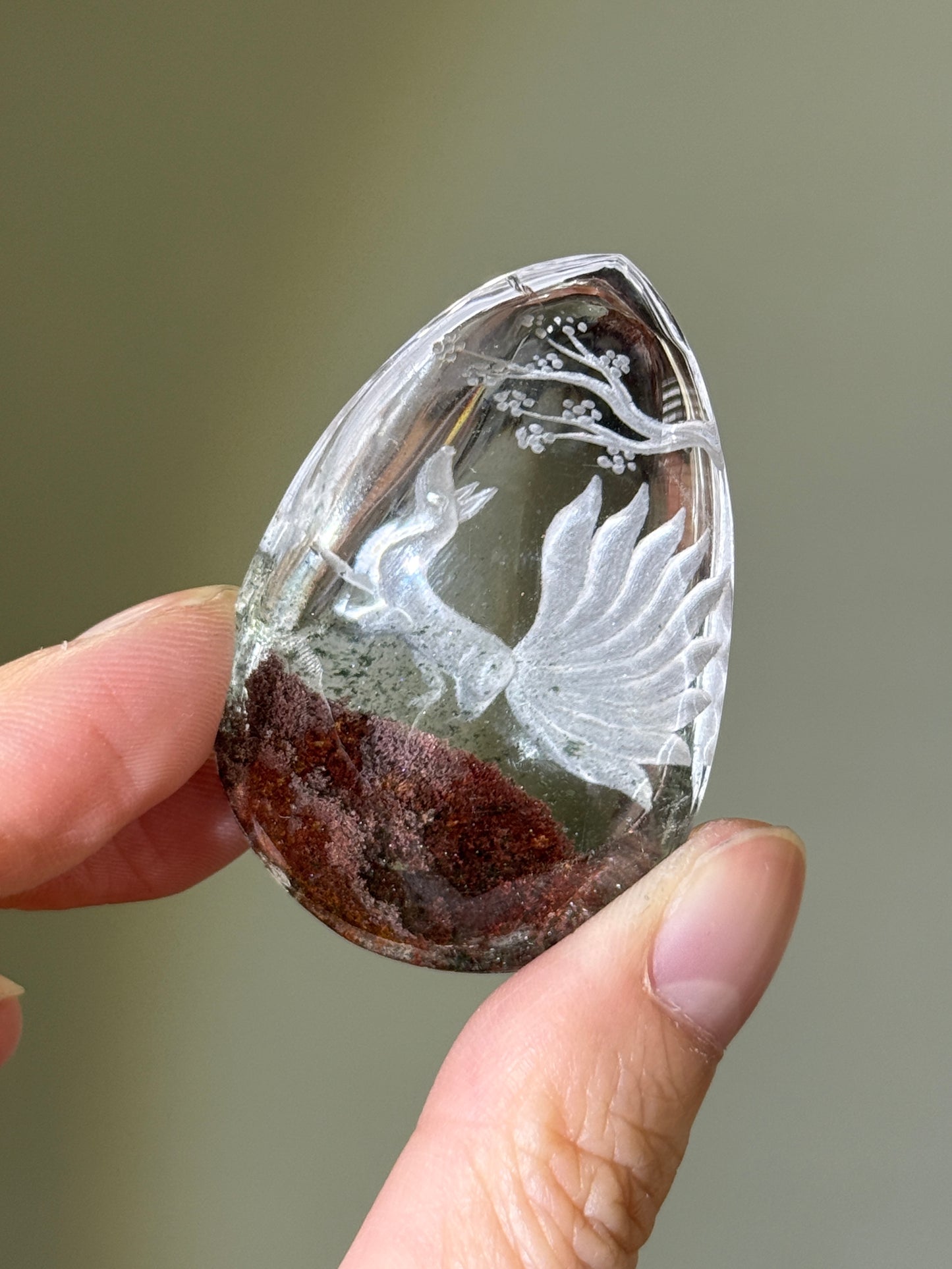 High Quality Water Clear Etched Garden Quartz Teardrop, 9-Tail Fox