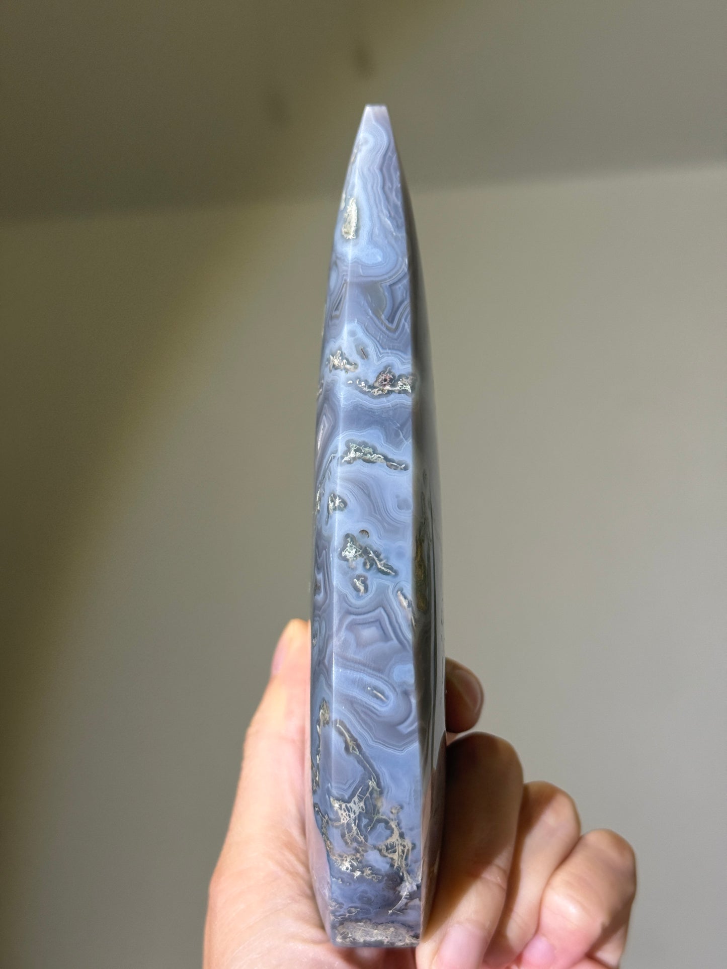 Large Gorgeous Blue Moss Agate Flame