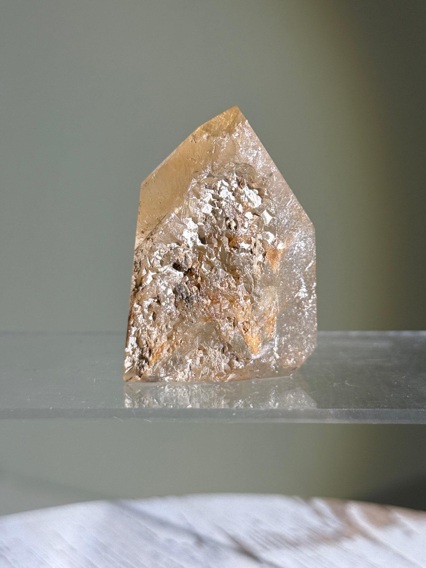 High Quality Chunky Golden Rutile x Cubic Calcite Tower, Brazil