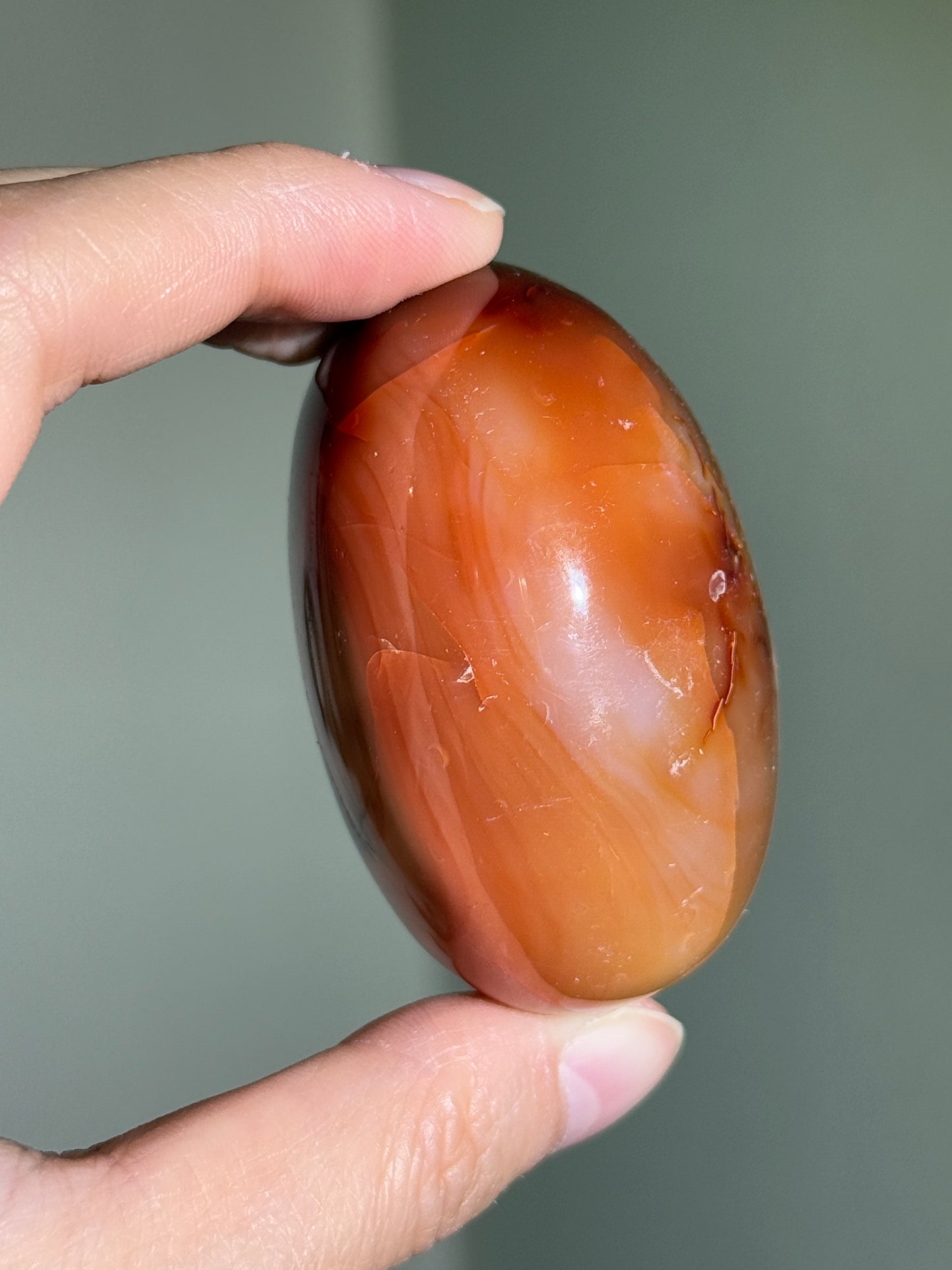 Large Puffy Carnelian x Orca Agate Palm Stone, Madagascar