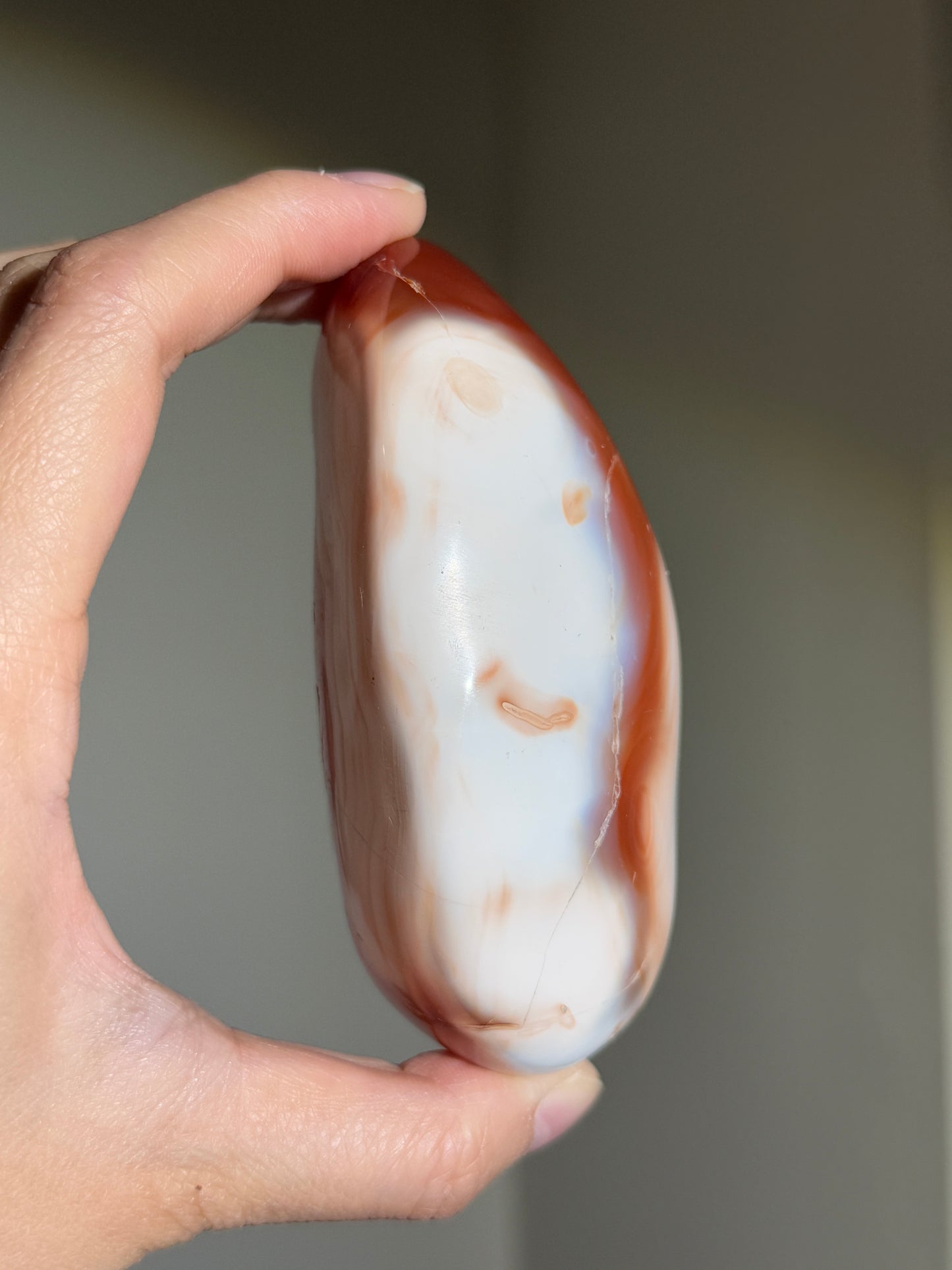 Huge Druzy Carnelian x Orca Agate Palm Stone, Madagascar