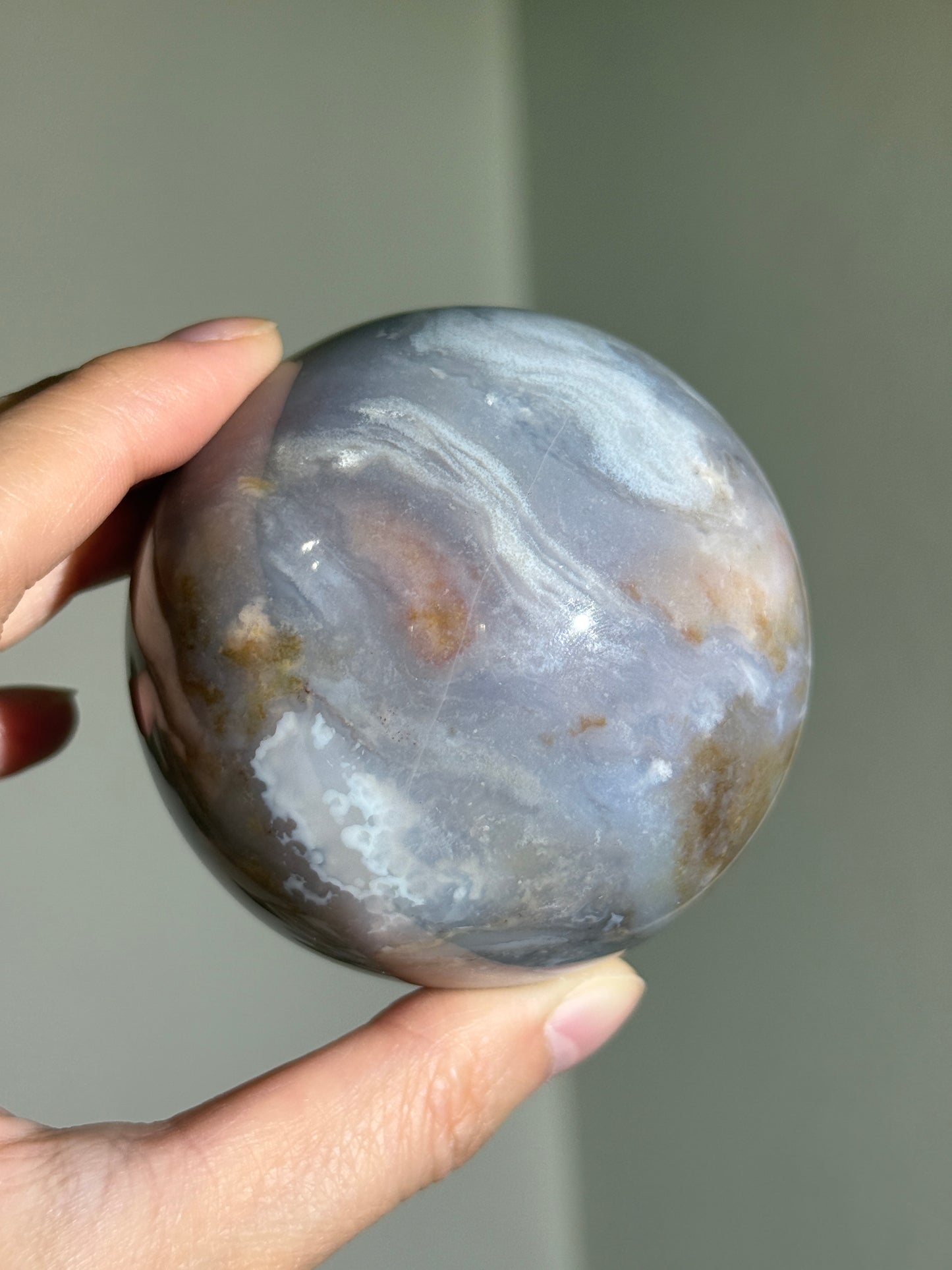 Large Moody Pastel Purple Pink Sea Jasper Sphere, Madagascar