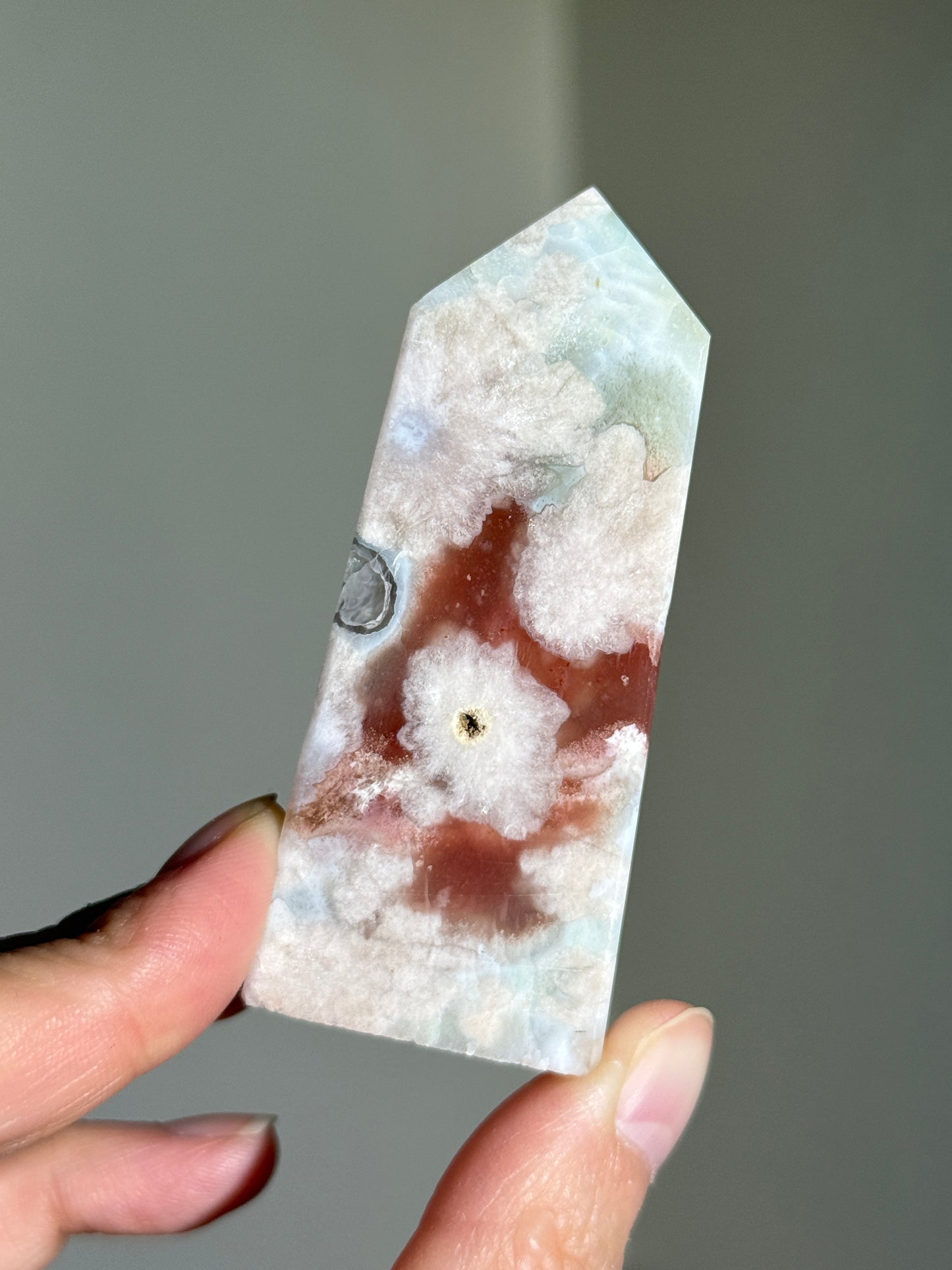 High Quality Green Flower Agate Tower, Madagascar