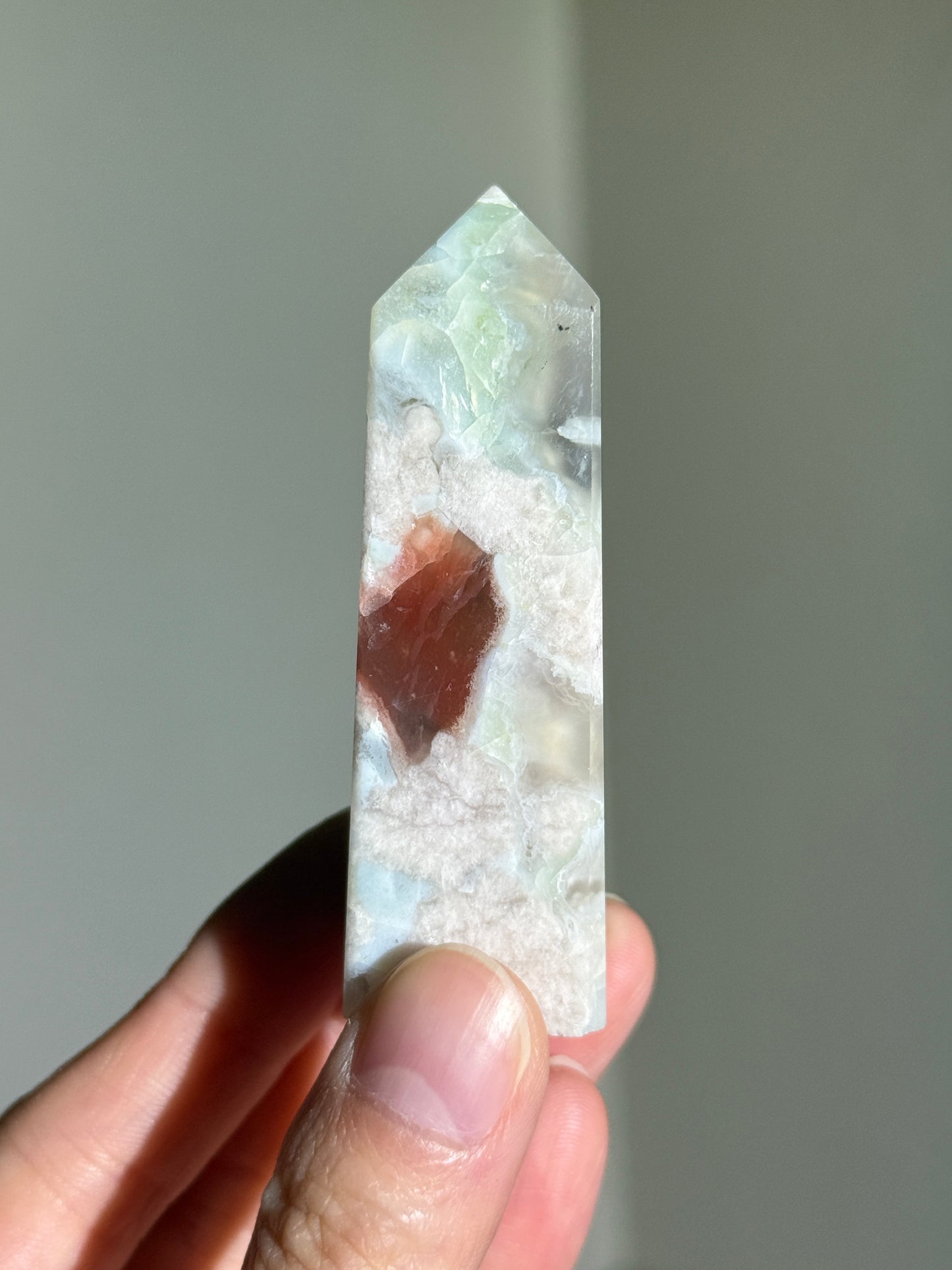 High Quality Green Flower Agate Tower, Madagascar