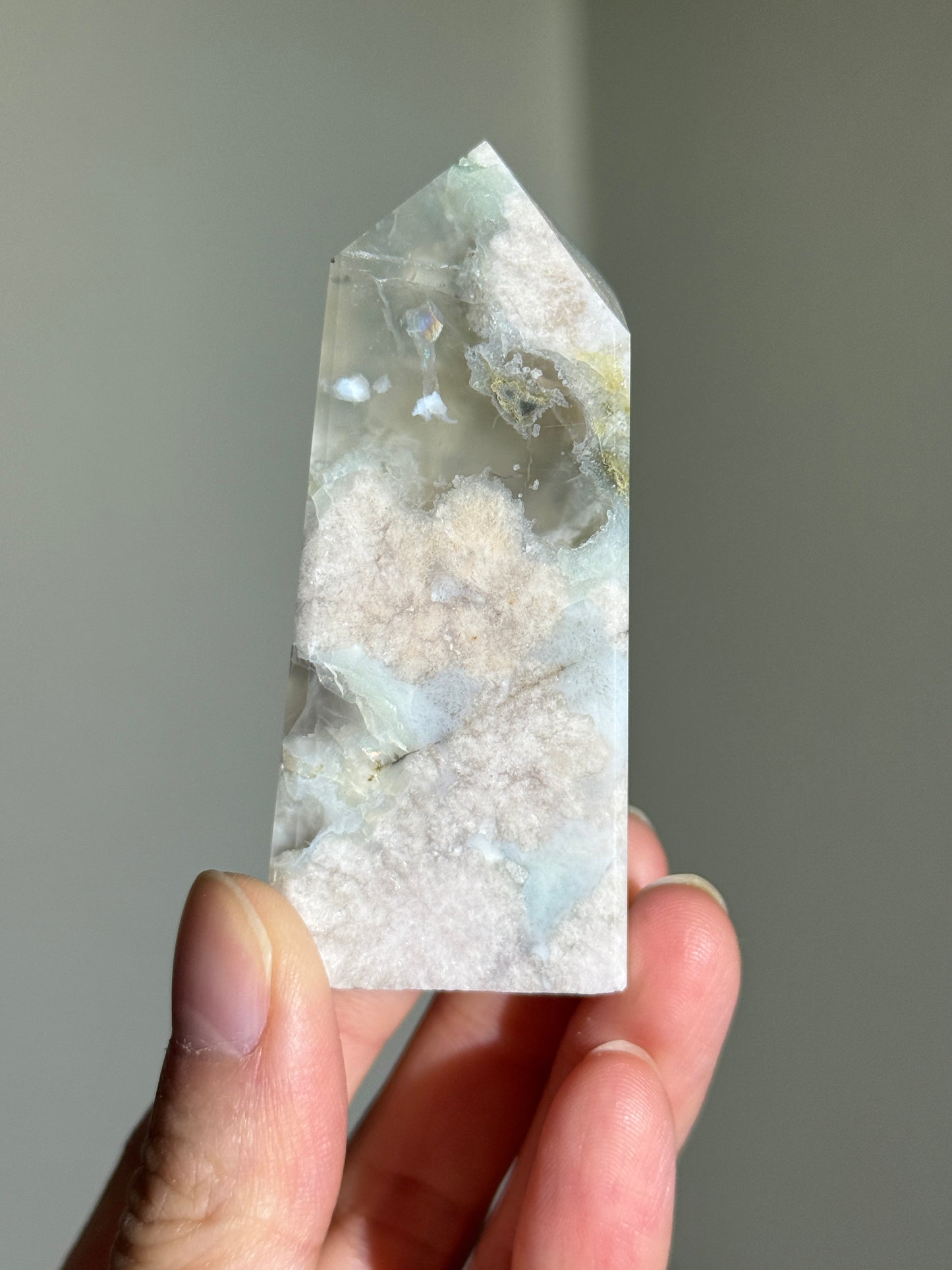High Quality Green Flower Agate Tower, Madagascar