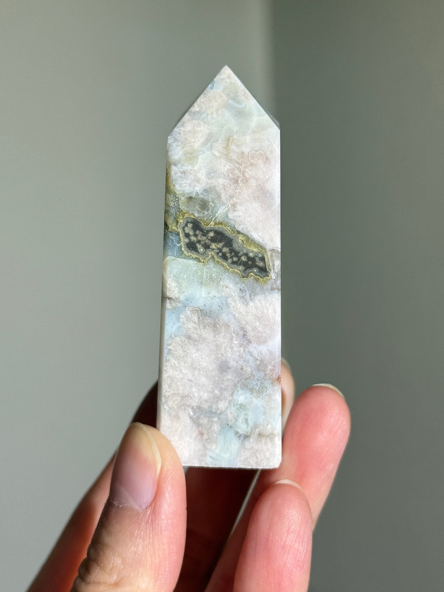 High Quality Green Flower Agate Tower, Madagascar