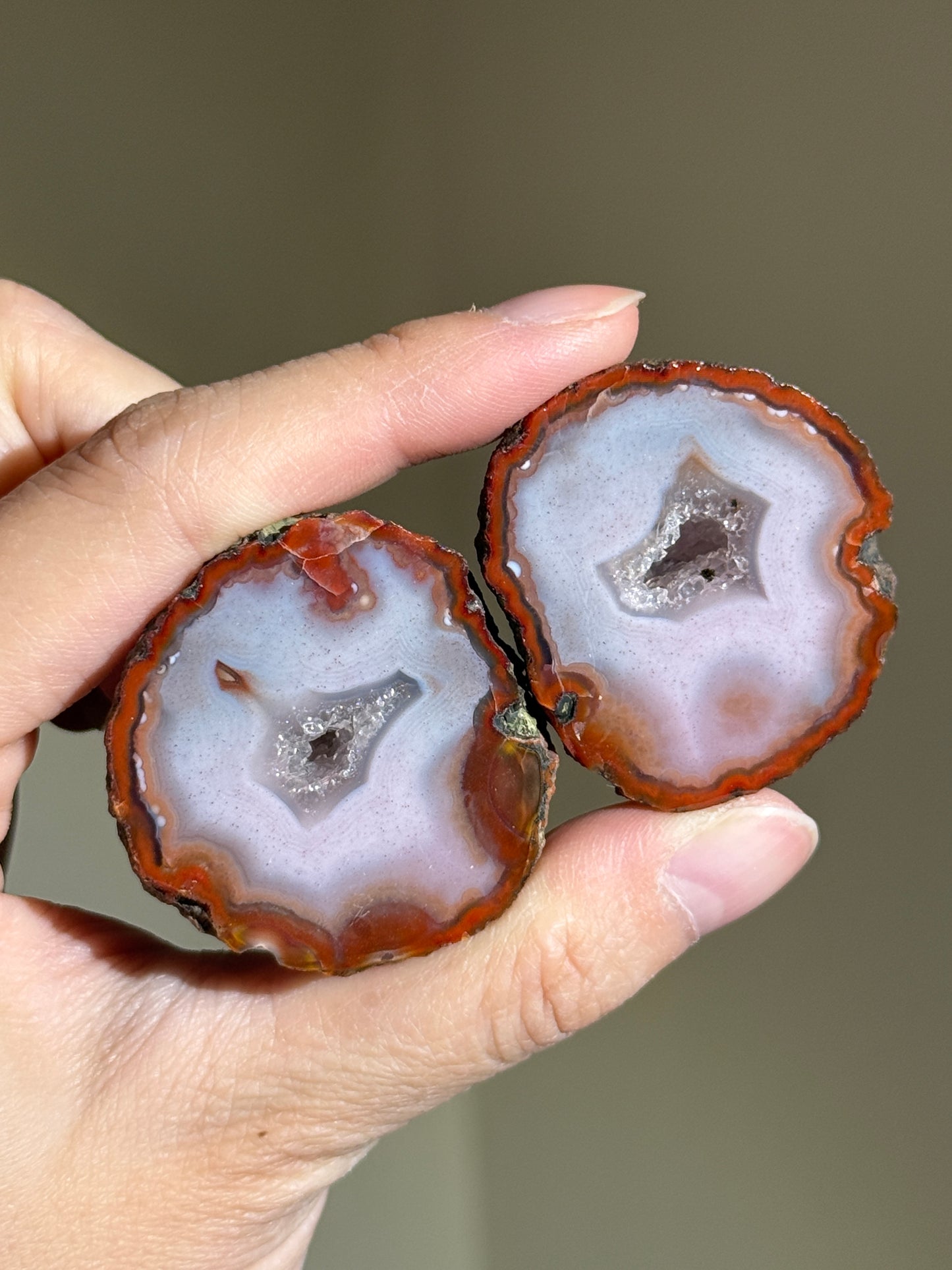 Druzy Pink & Red Zhanguo Agate Pair, China