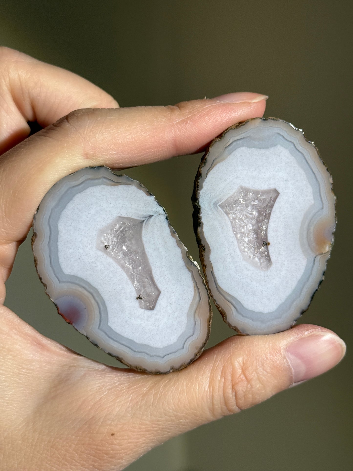 Druzy Baby Blue Zhanguo Agate Pair, China