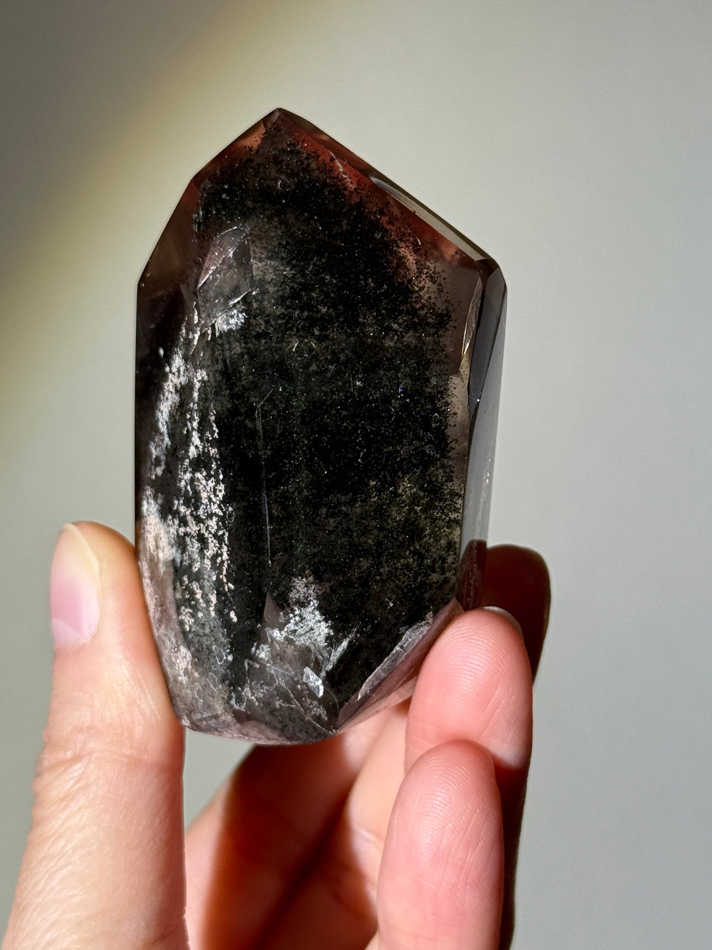 Large Chunky Dark Green Phantom Chlorite Quartz Tower, Brazil