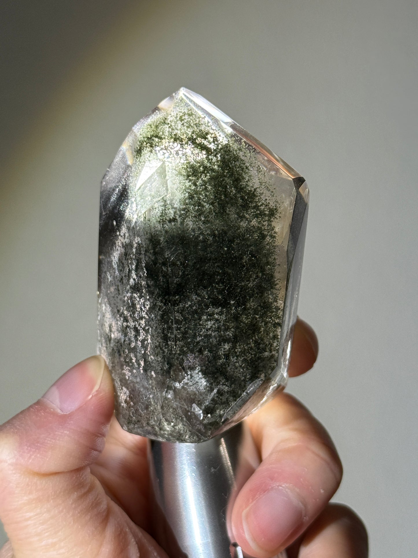 Large Chunky Dark Green Phantom Chlorite Quartz Tower, Brazil