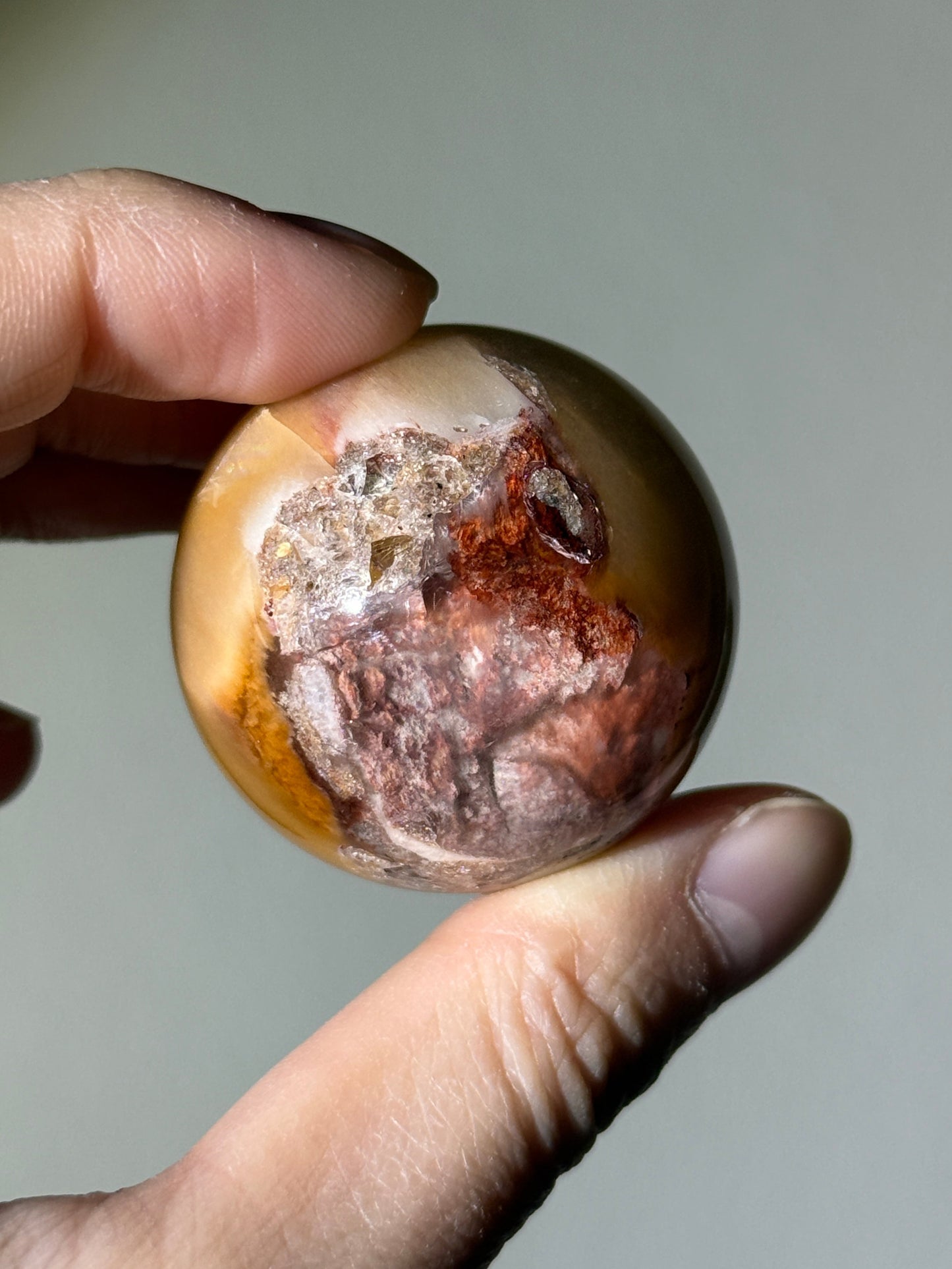 Rare Golden Fibrous Amphibole Quartz With Pink Lodalite Sphere, Brazil