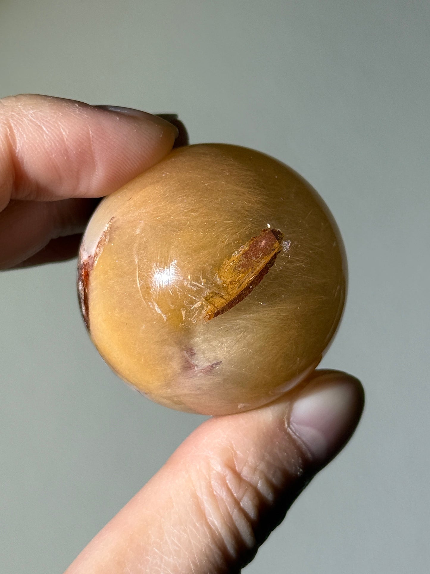 Rare Golden Fibrous Amphibole Quartz With Pink Lodalite Sphere, Brazil