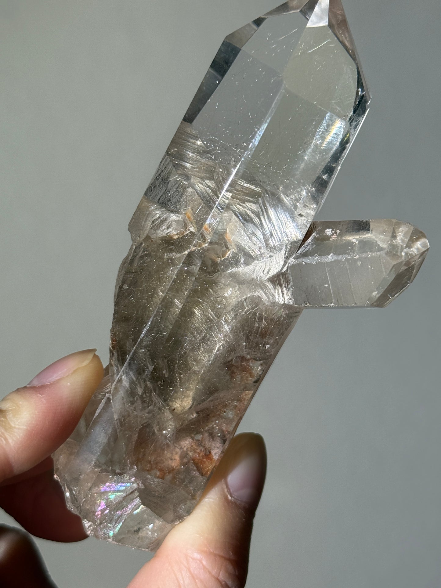 Water Clear Silver Rutile Point With Big Penetrator Quartz, Brazil
