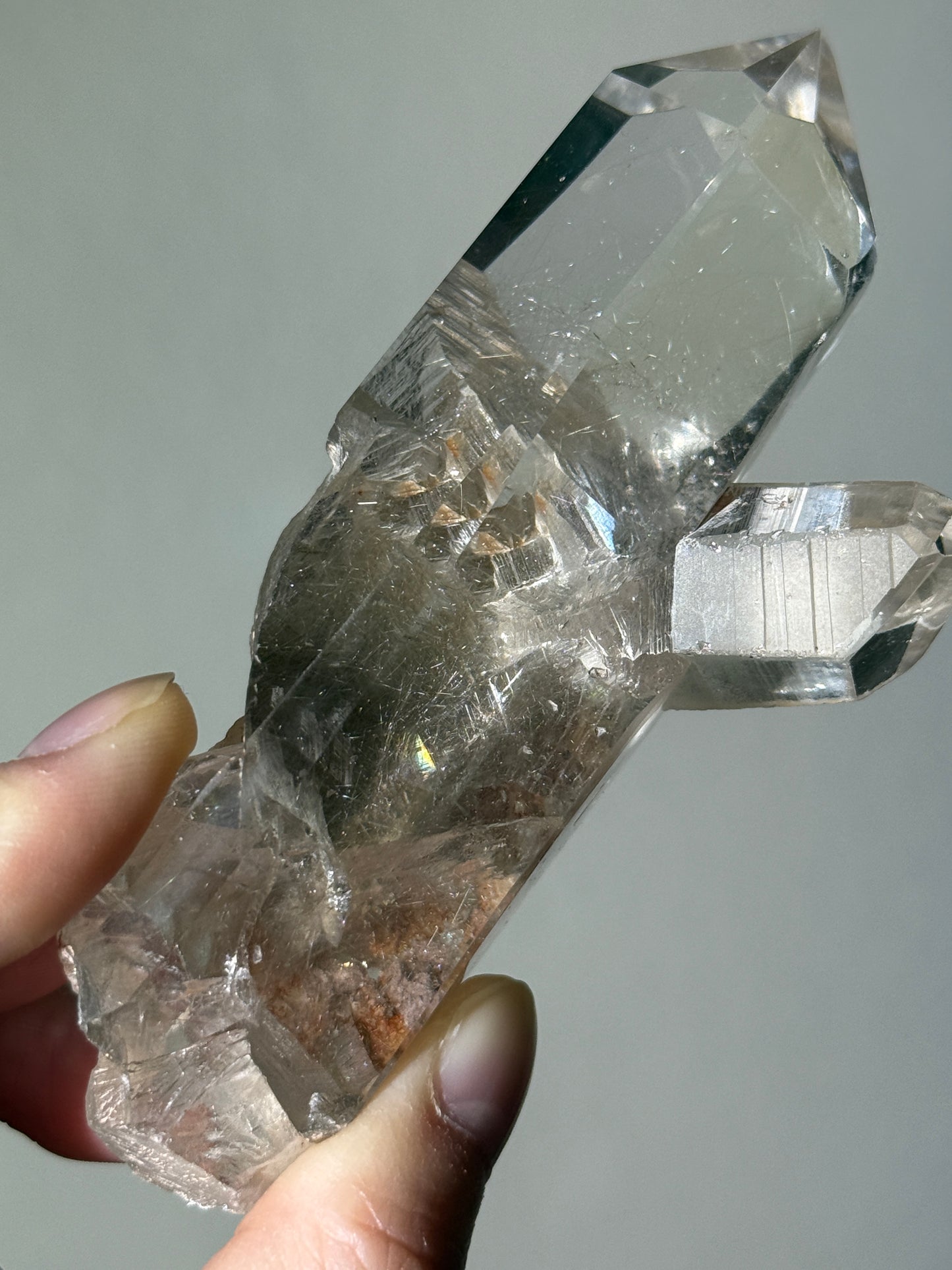 Water Clear Silver Rutile Point With Big Penetrator Quartz, Brazil