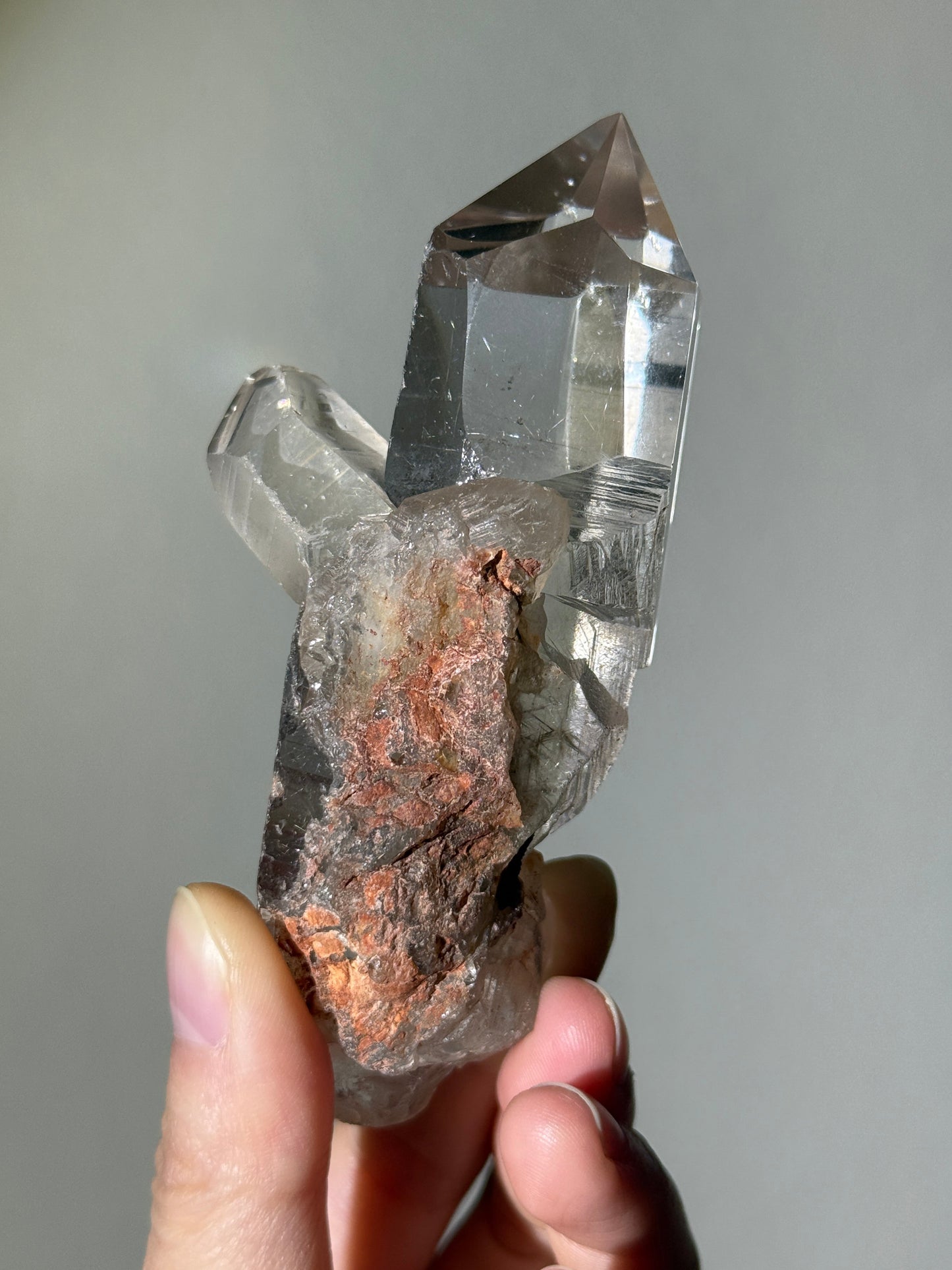 Water Clear Silver Rutile Point With Big Penetrator Quartz, Brazil