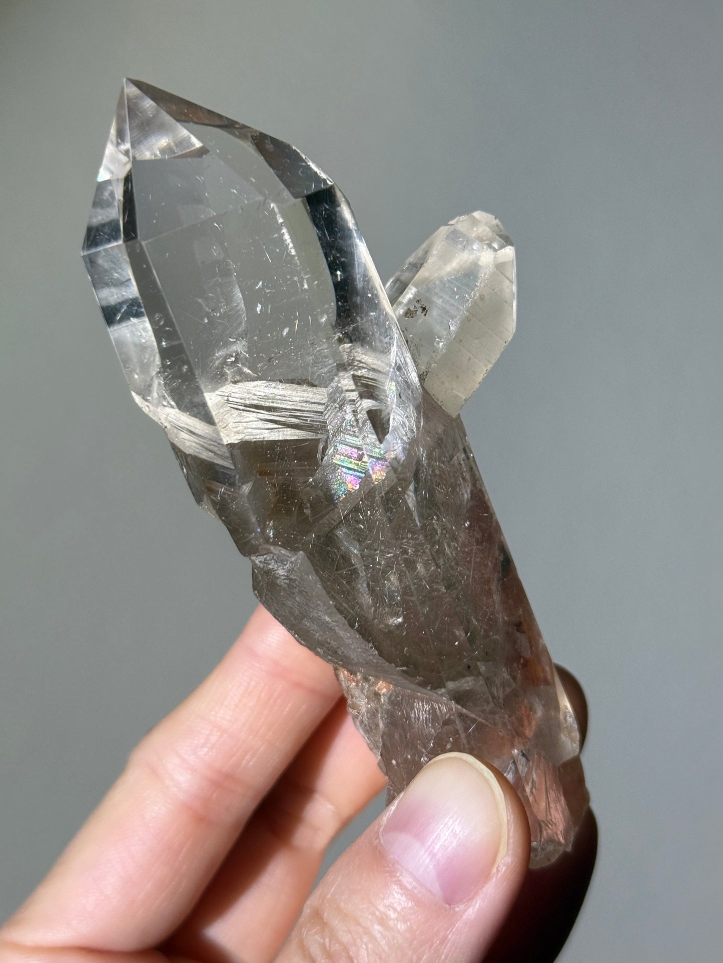 Water Clear Silver Rutile Point With Big Penetrator Quartz, Brazil