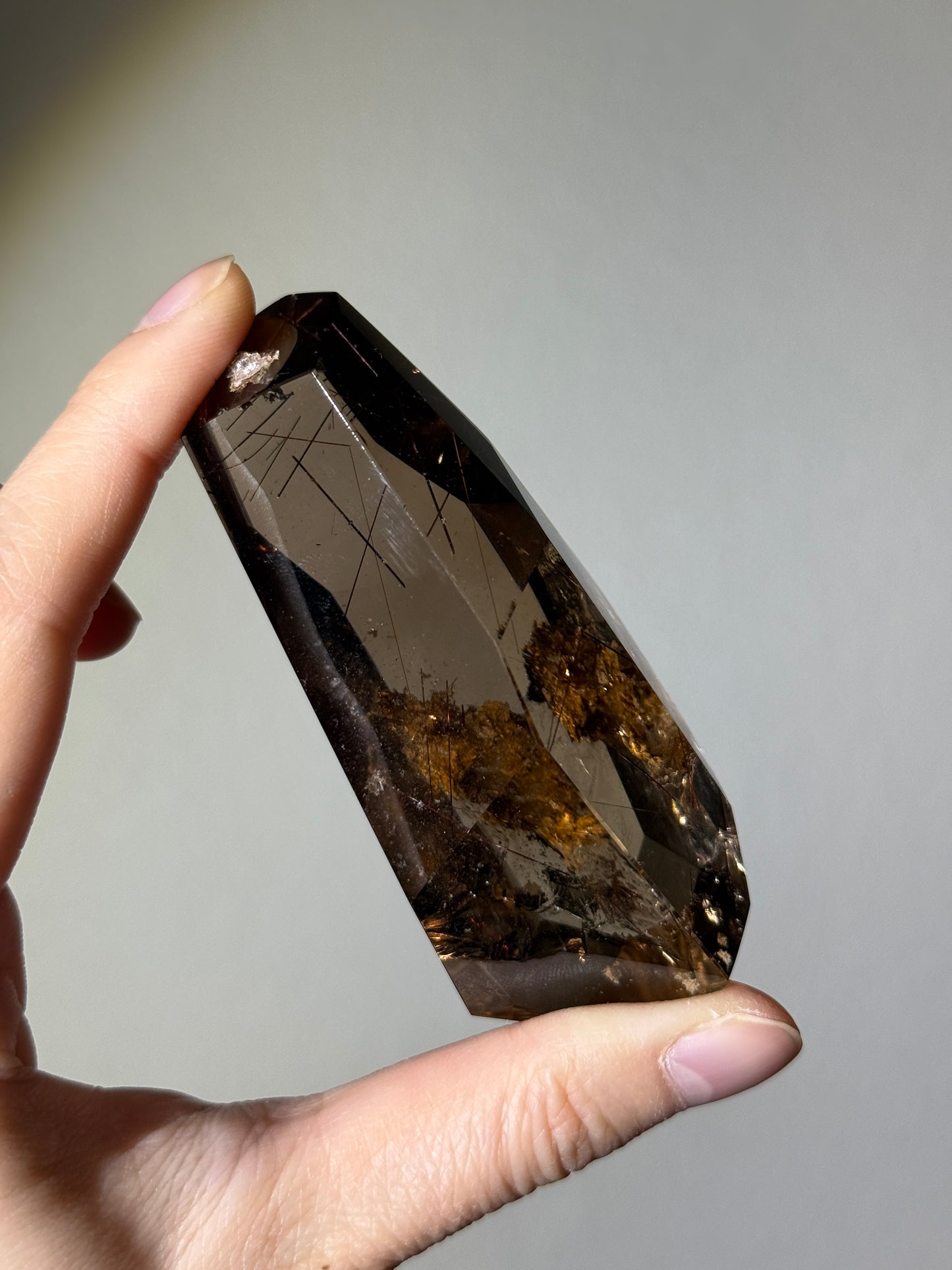 Large Phantom Smoky Quartz Freeform With Red Rutile & Lodalite, Brazil